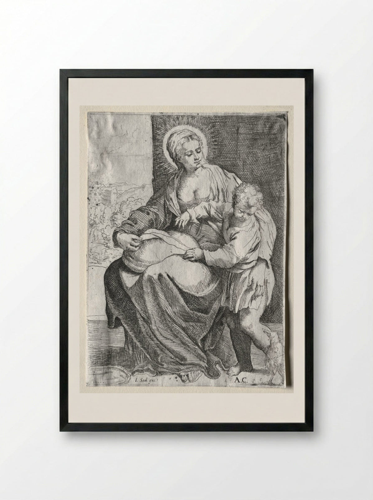 Madonna with the White Raven - Annibale Carracci - Framed Print Black