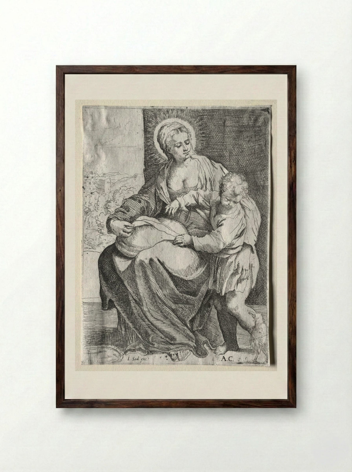 Madonna with the White Raven - Annibale Carracci - Framed Print Dark Wood