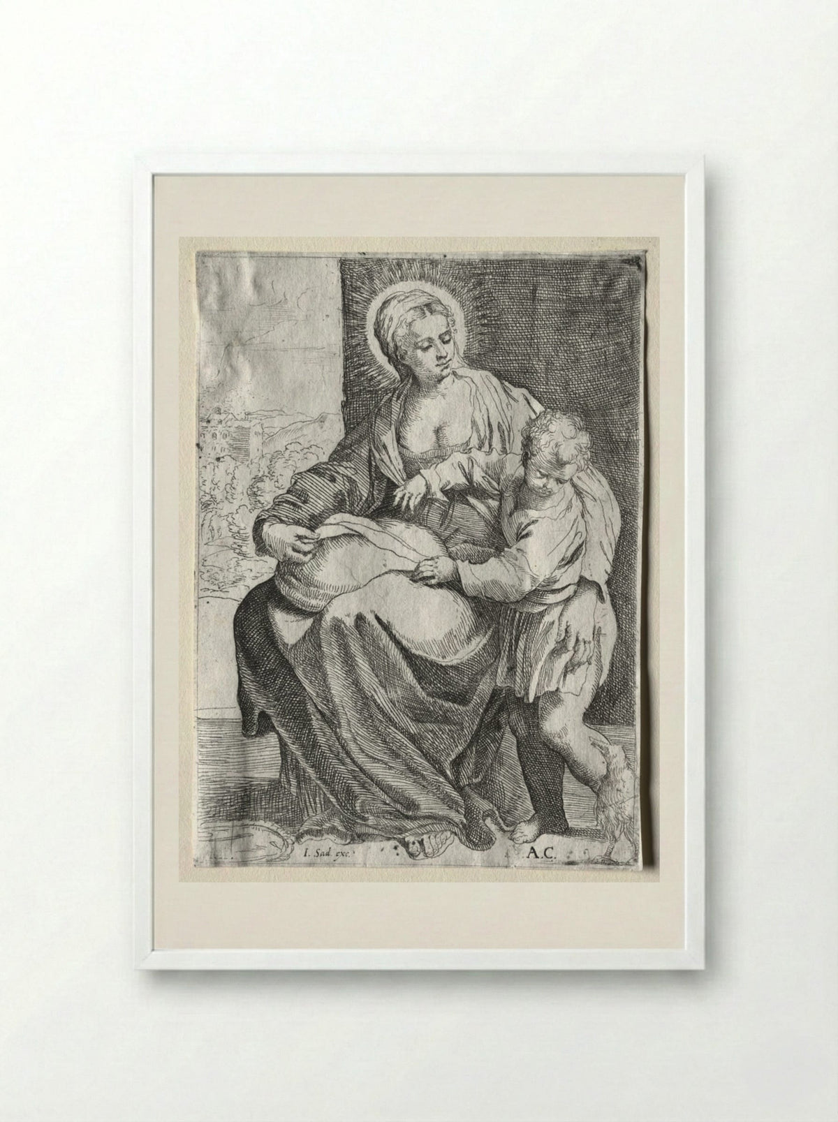 Madonna with the White Raven - Annibale Carracci - Framed Print White