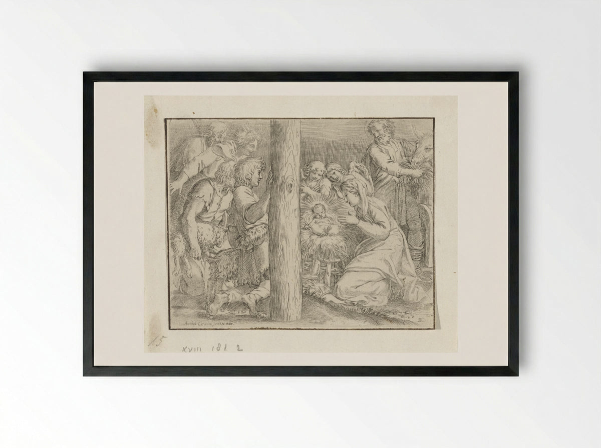 Adoration of the Shepherds - Annibale Carracci - Framed Print Black