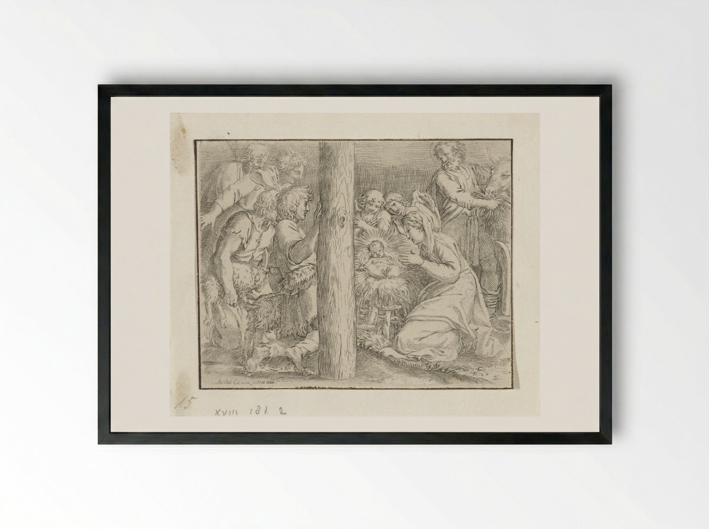 Adoration of the Shepherds - Annibale Carracci - Framed Print Black