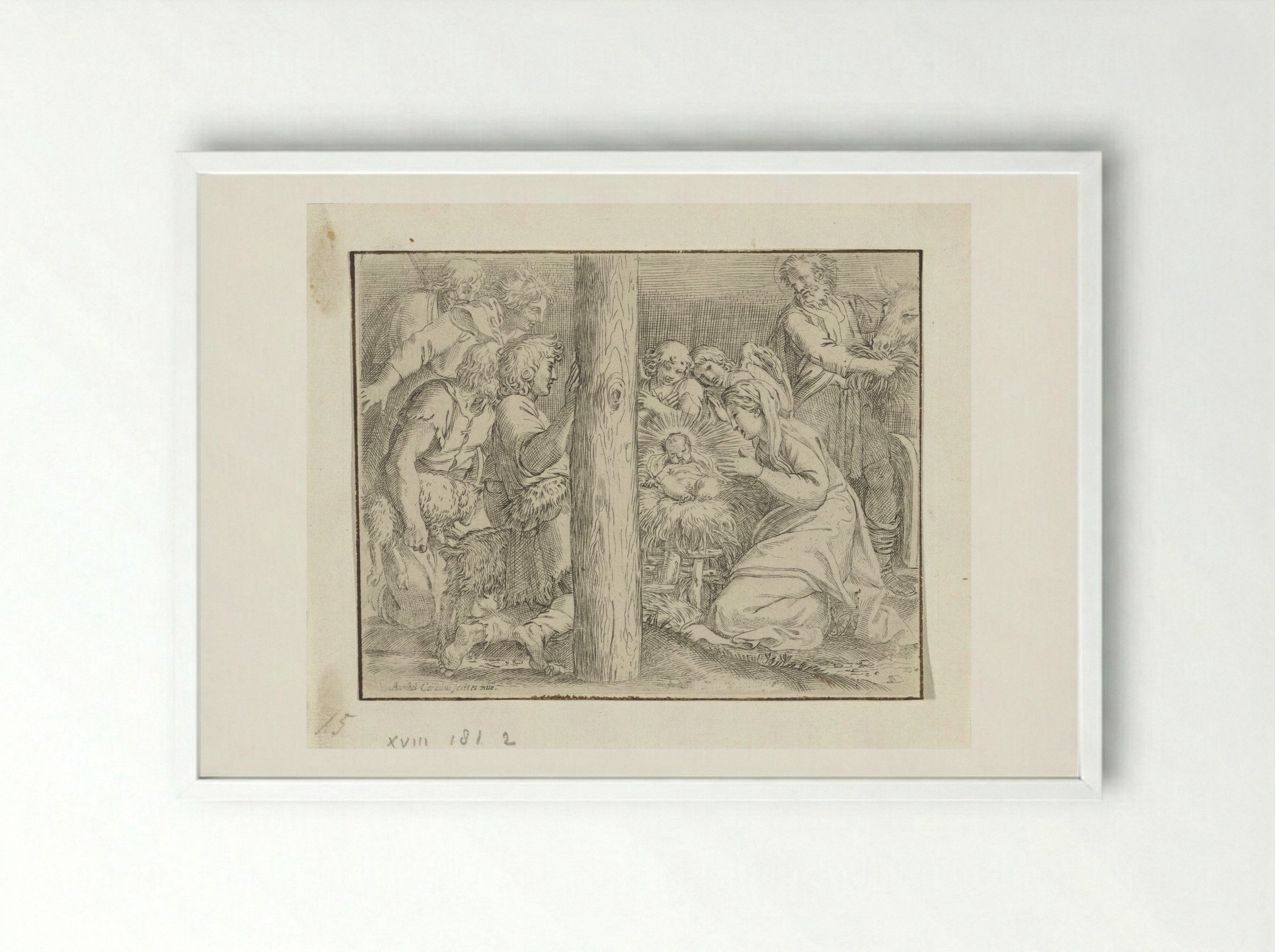 Adoration of the Shepherds - Annibale Carracci - Framed Print White