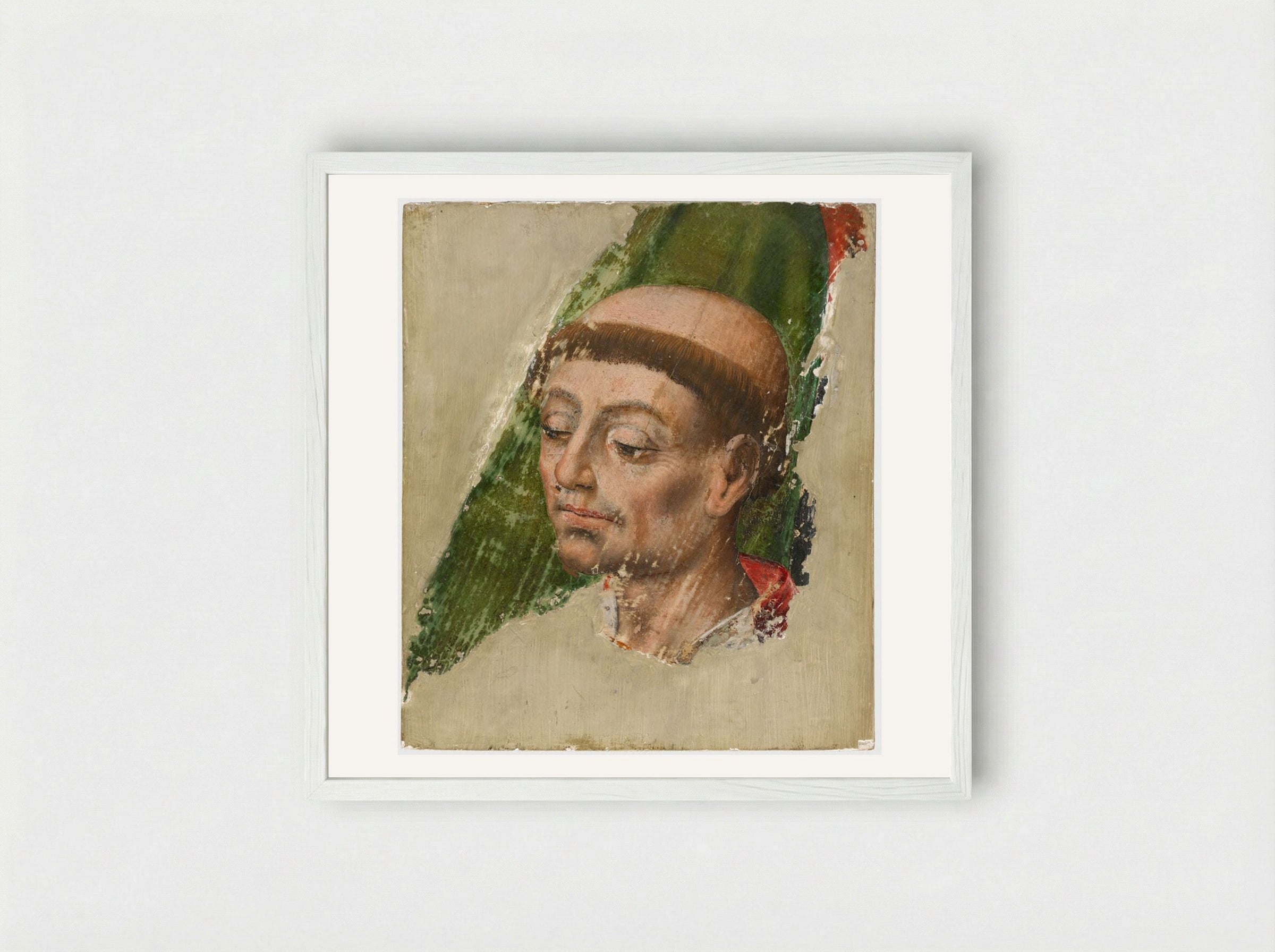 Head of a Monk - Fine Art Print - Framed Print White