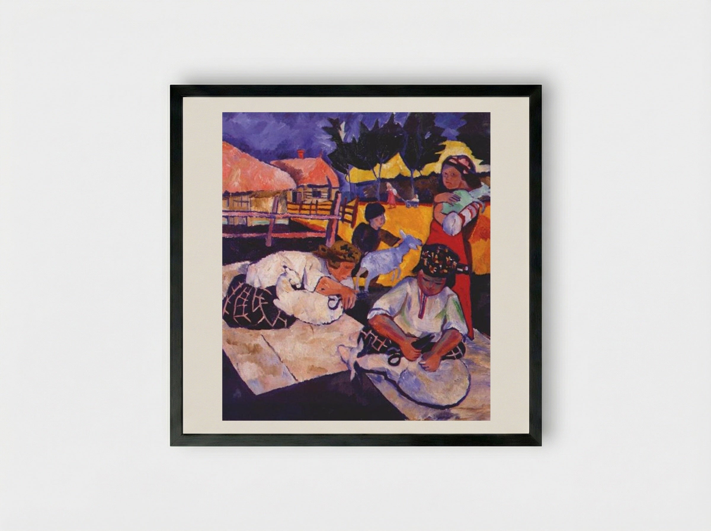 Sheep Shearing - Natalia Goncharova - Framed Print Black