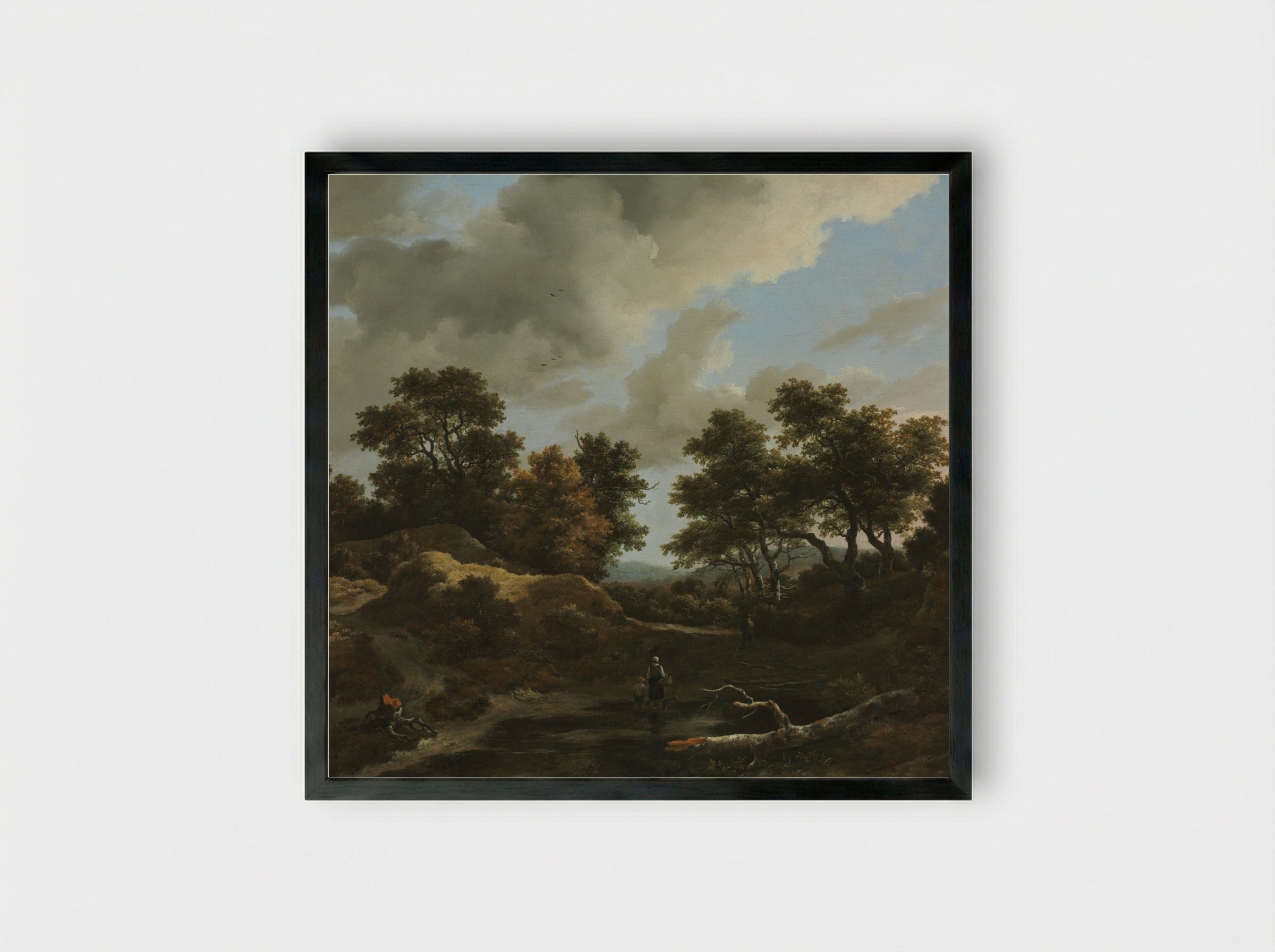 Wooded and Hilly Landscape - Jacob van Ruisdael - Framed Print Black