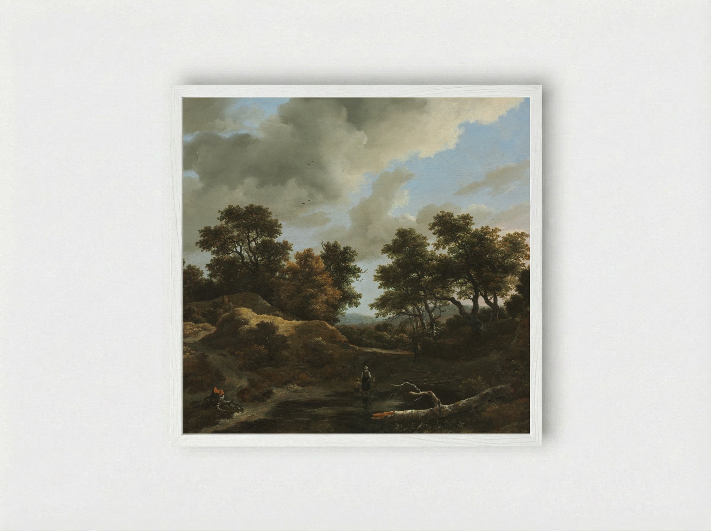 Wooded and Hilly Landscape - Jacob van Ruisdael - Framed Print White