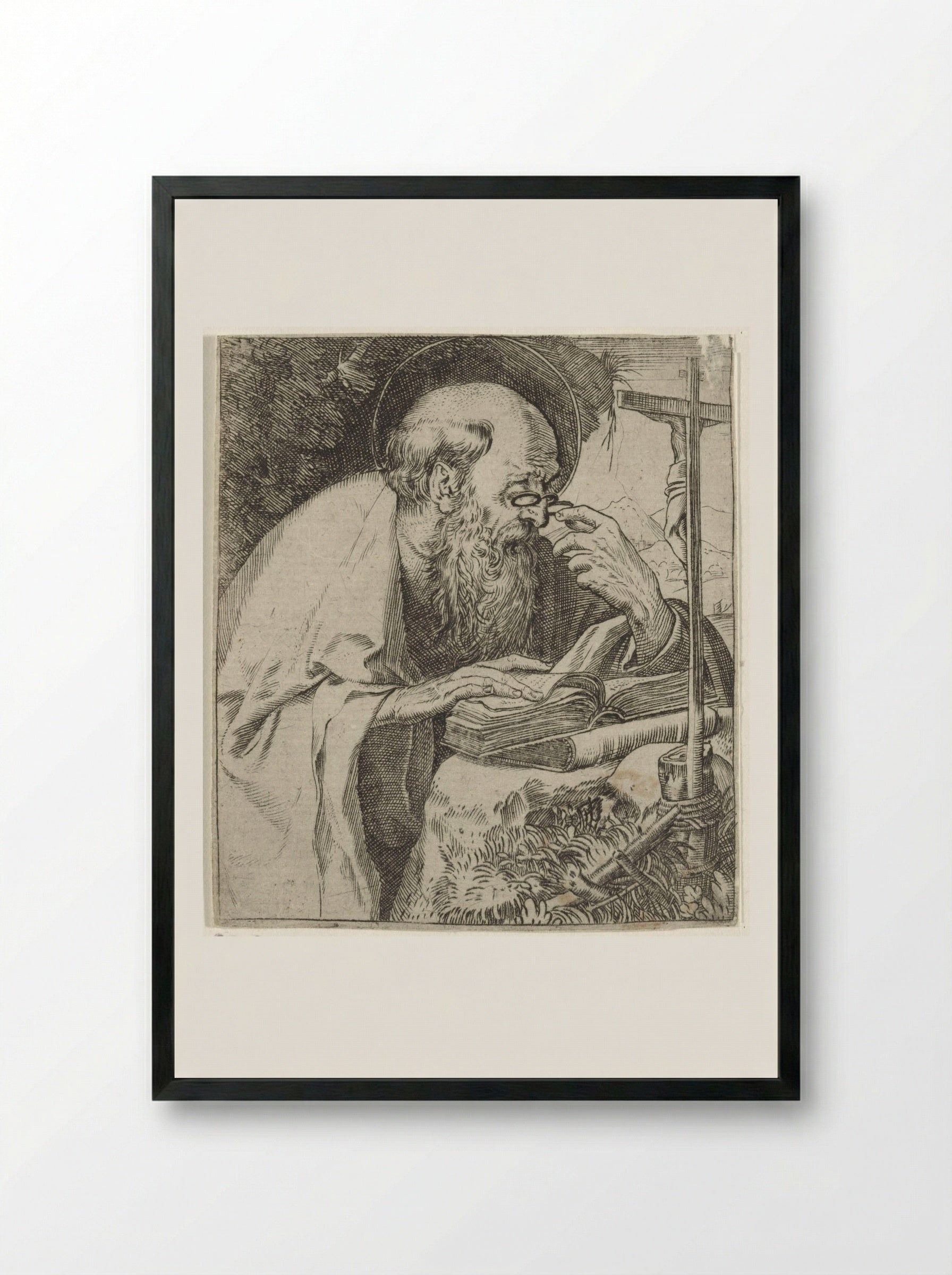 Saint Jerome Reading - Annibale Carracci - Framed Print Black