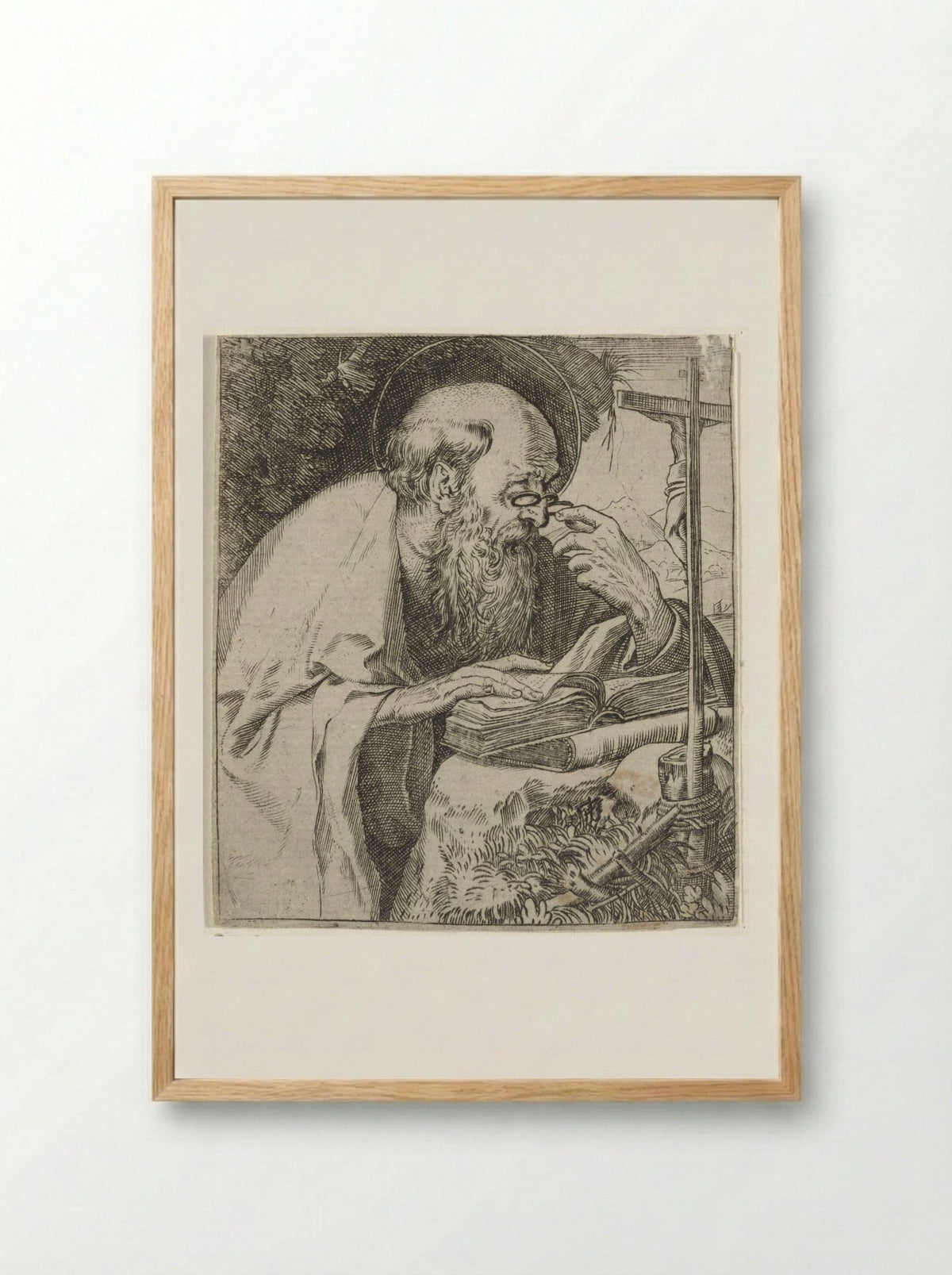 Saint Jerome Reading - Annibale Carracci - Framed Print Wood