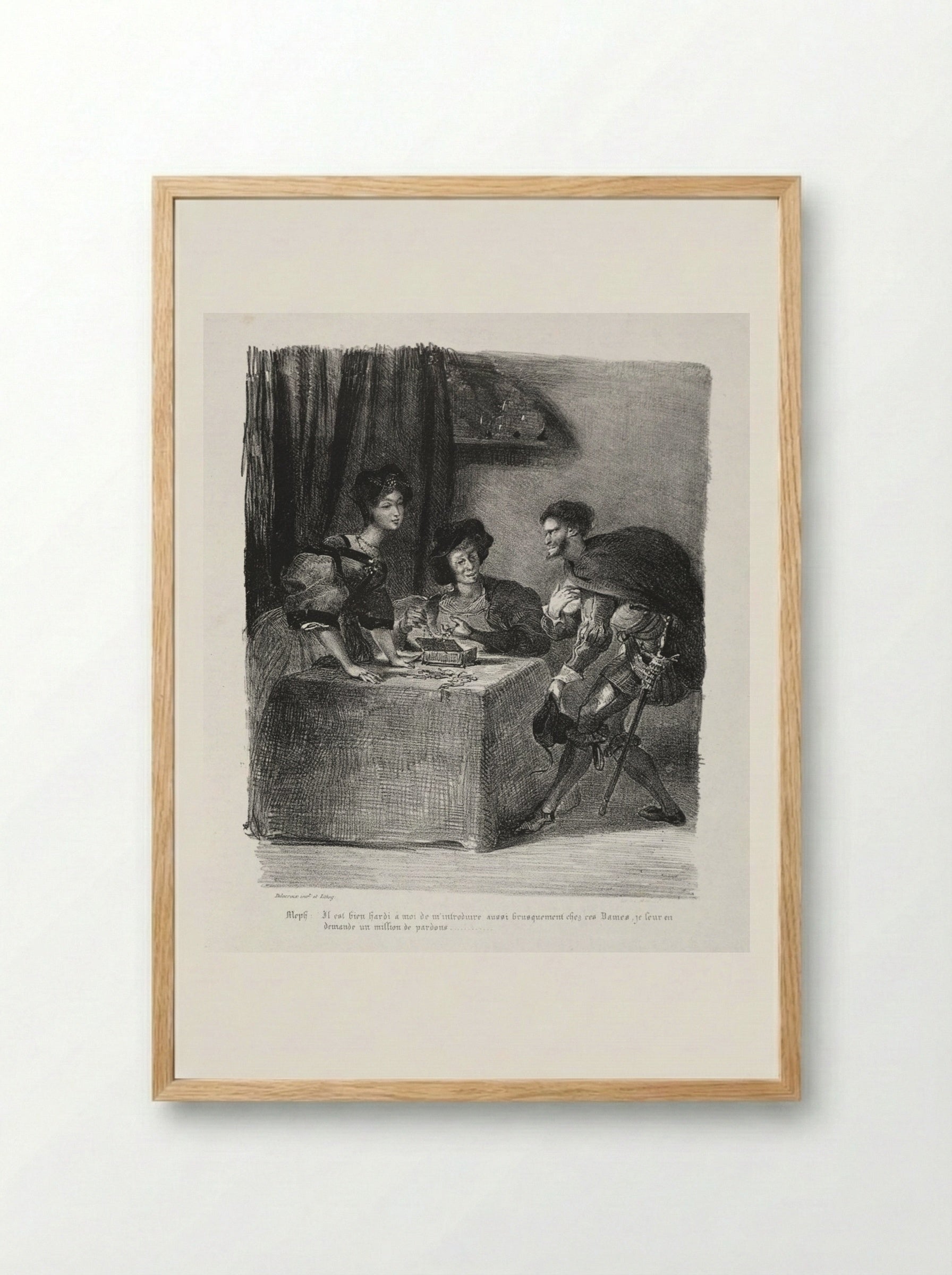 Illustrations for Faust: Méphistophélès is at Marthe - Eugène Delacroix - Framed Print Wood