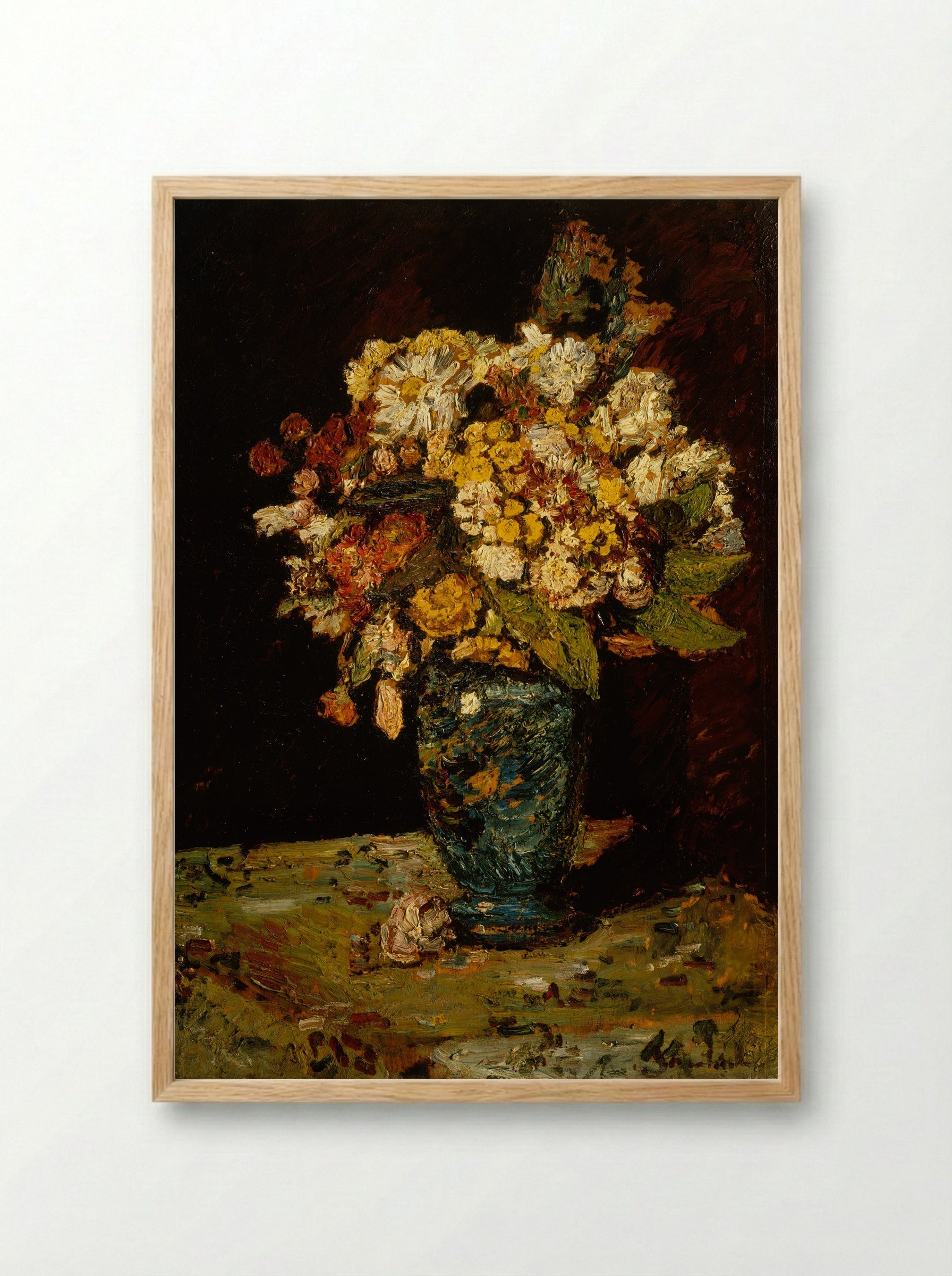 Flowers in a Blue Vase - Adolphe Monticelli - Framed Print Wood