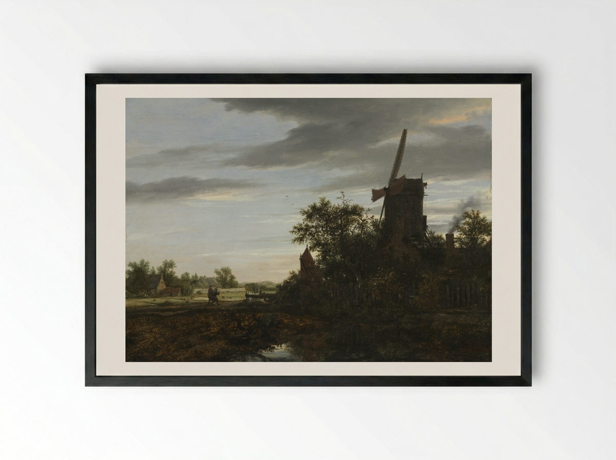 Landscape with a Windmill - Jacob van Ruisdael - Framed Print Black