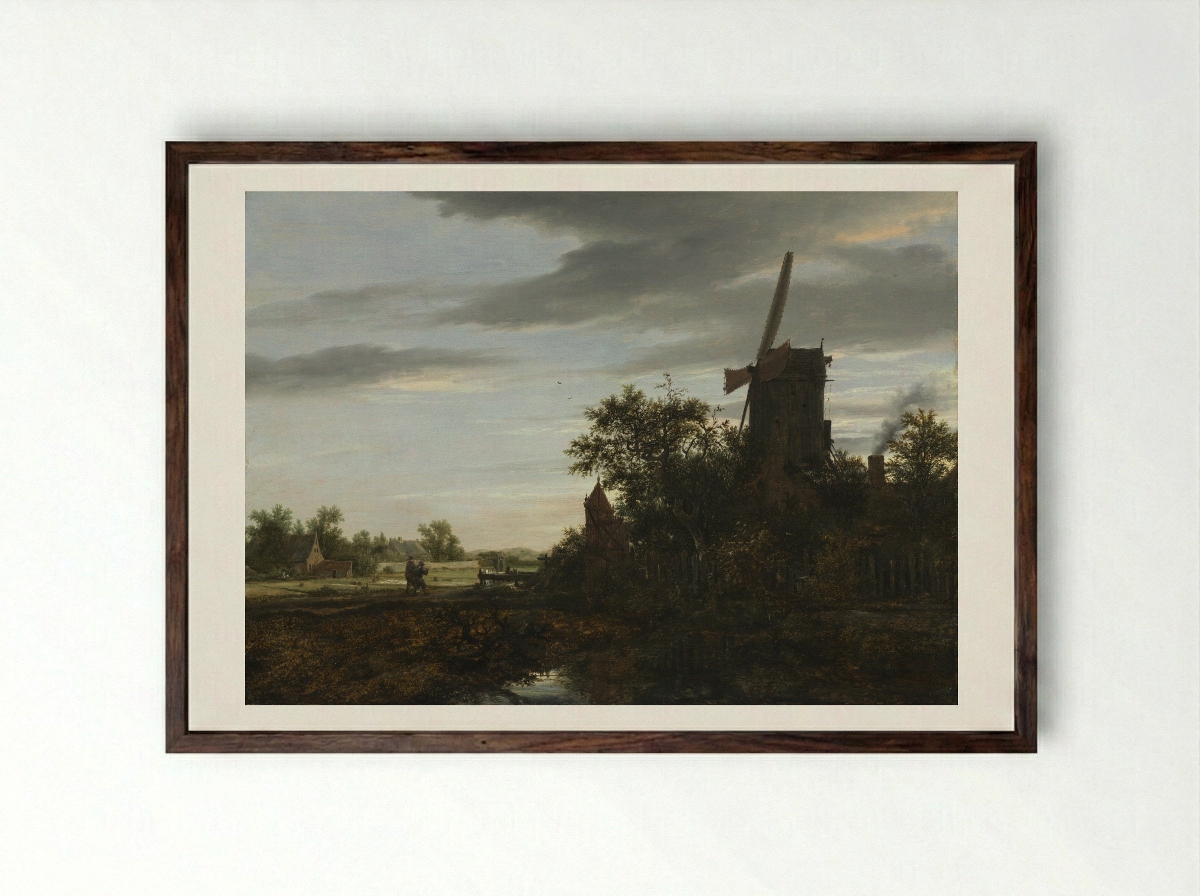 Landscape with a Windmill - Jacob van Ruisdael - Framed Print Dark Wood
