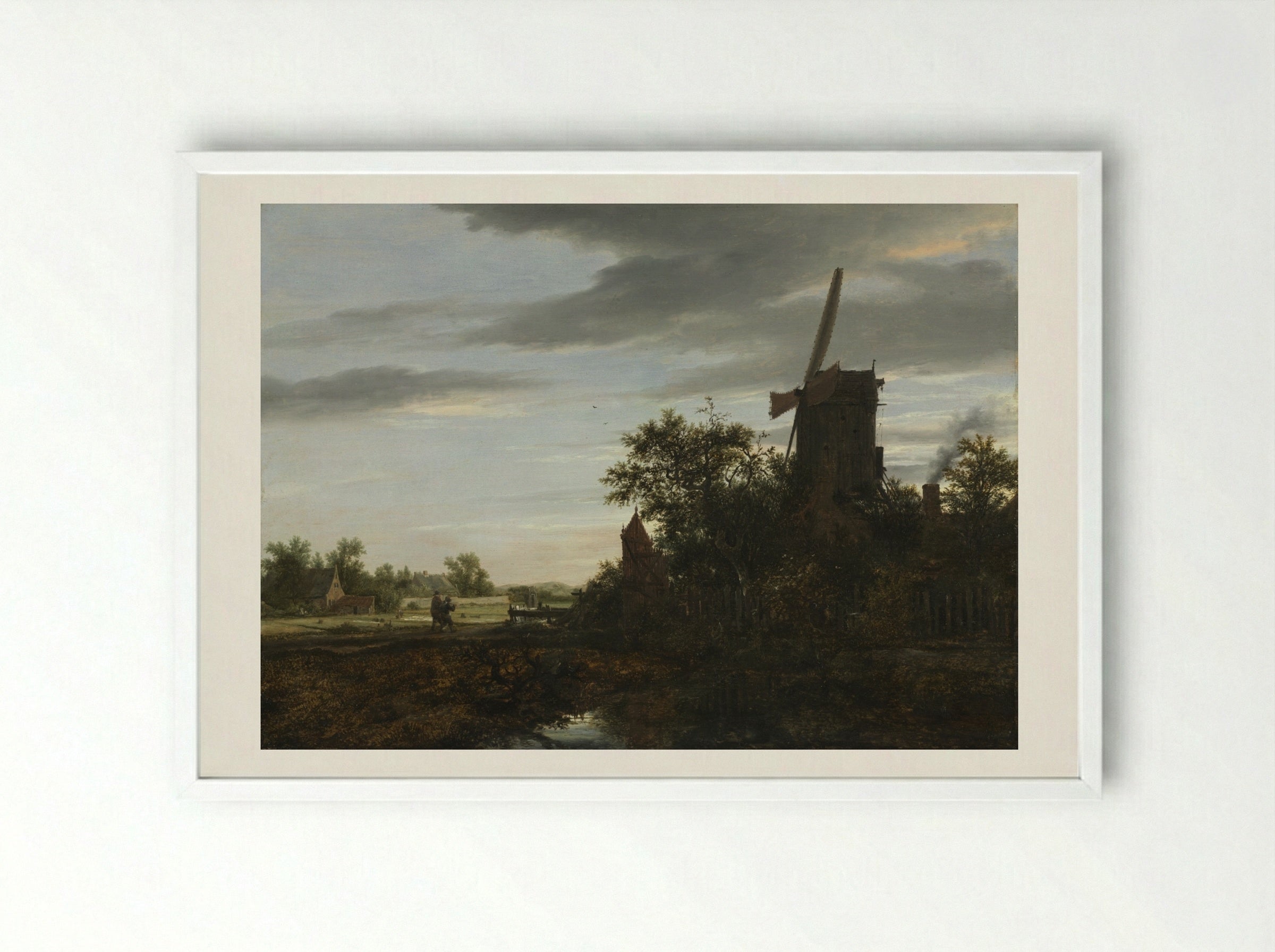 Landscape with a Windmill - Jacob van Ruisdael - Framed Print White