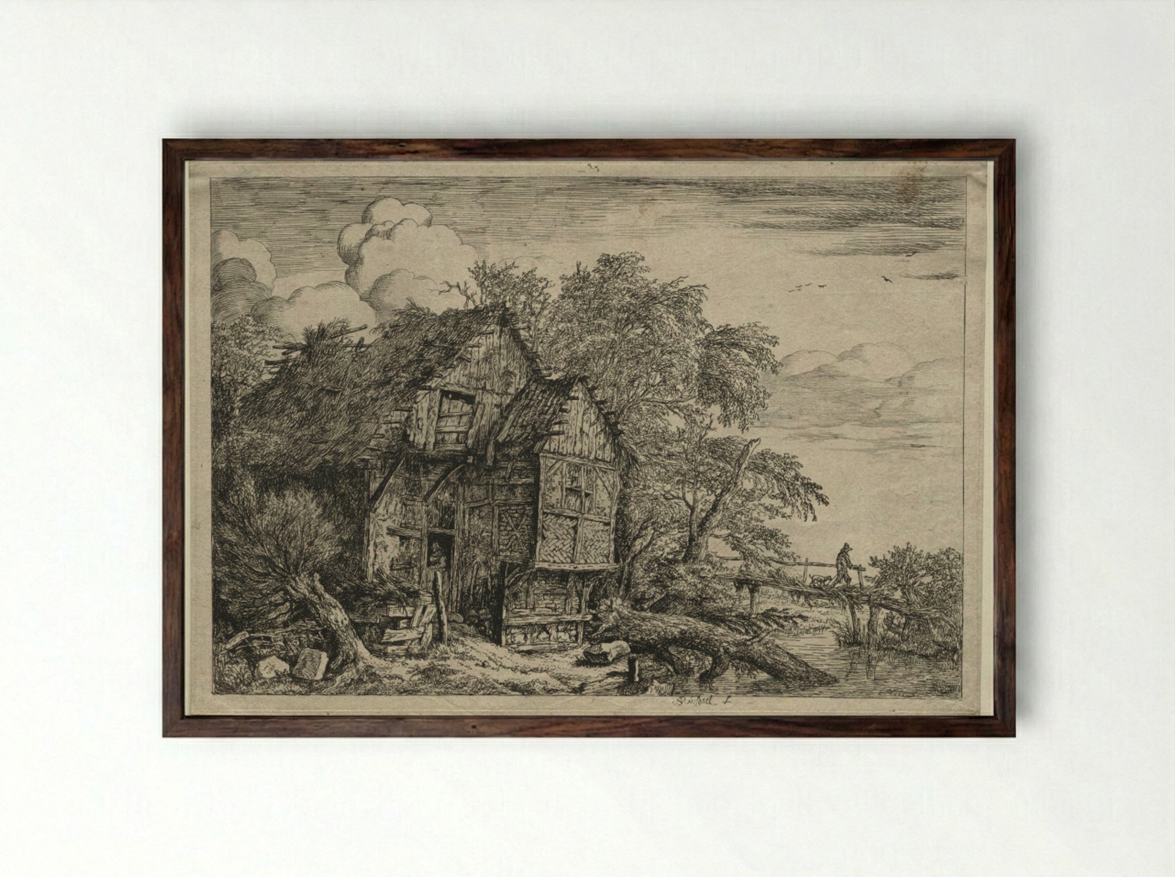 The Little Bridge - Jacob van Ruisdael - Framed Print Dark Wood
