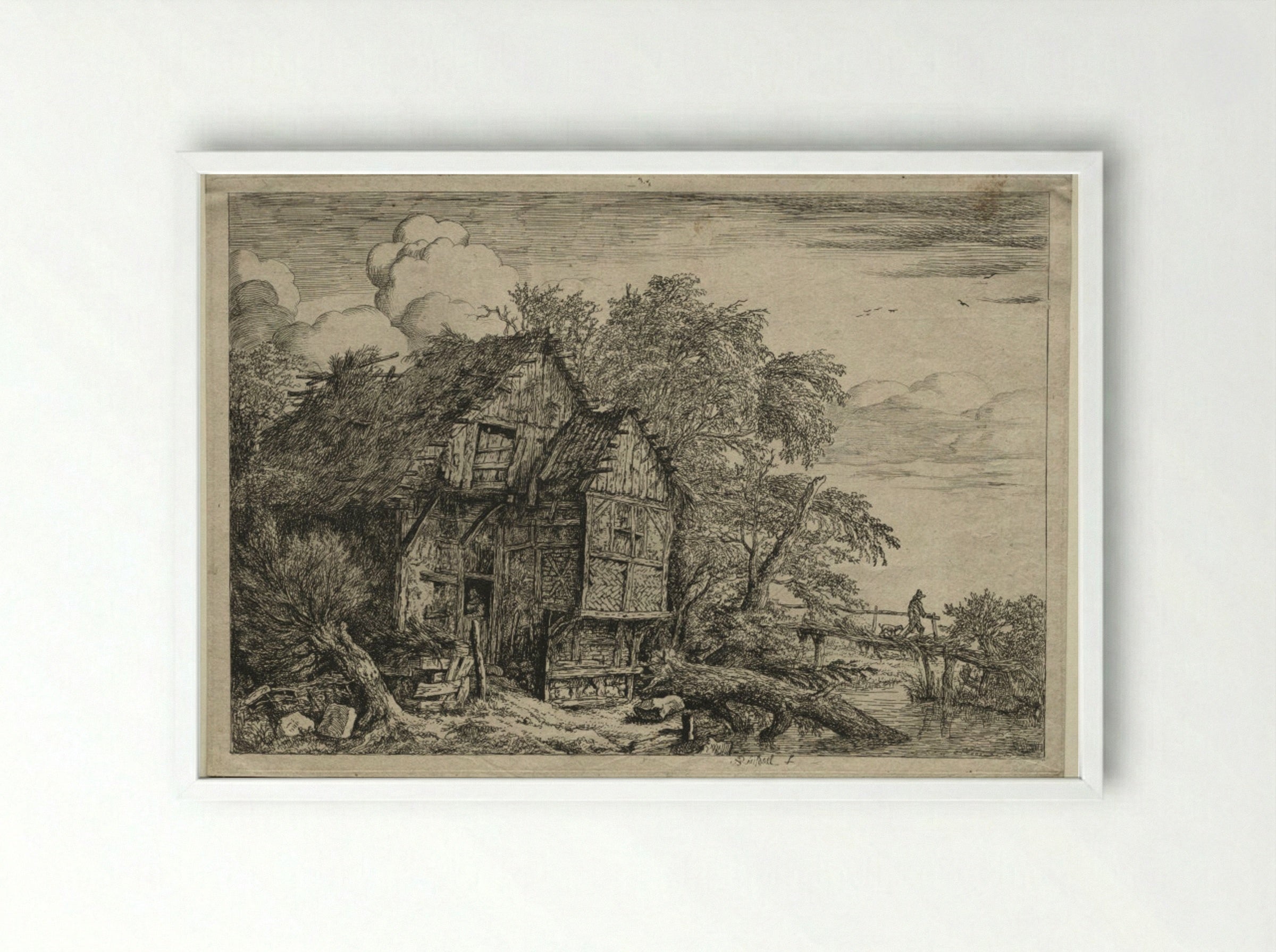 The Little Bridge - Jacob van Ruisdael - Framed Print White