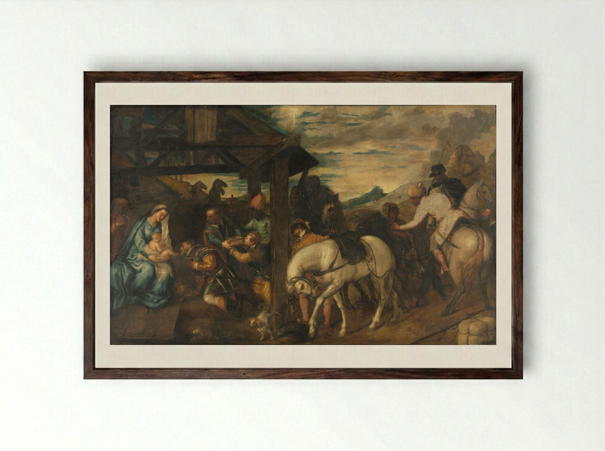 Adoration of the Magi - Titian - Framed Print Dark Wood