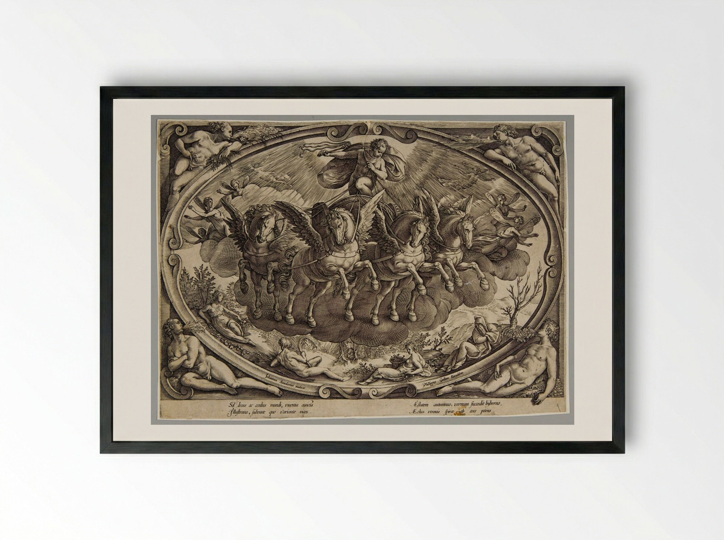 Title Plate: Sol and the Personifications of the Four Seasons - Philips Galle - Framed Print Black