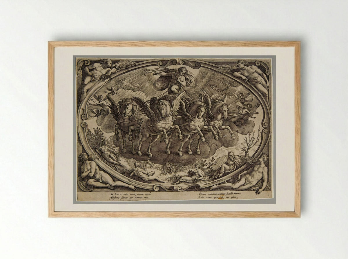 Title Plate: Sol and the Personifications of the Four Seasons - Philips Galle - Framed Print Wood