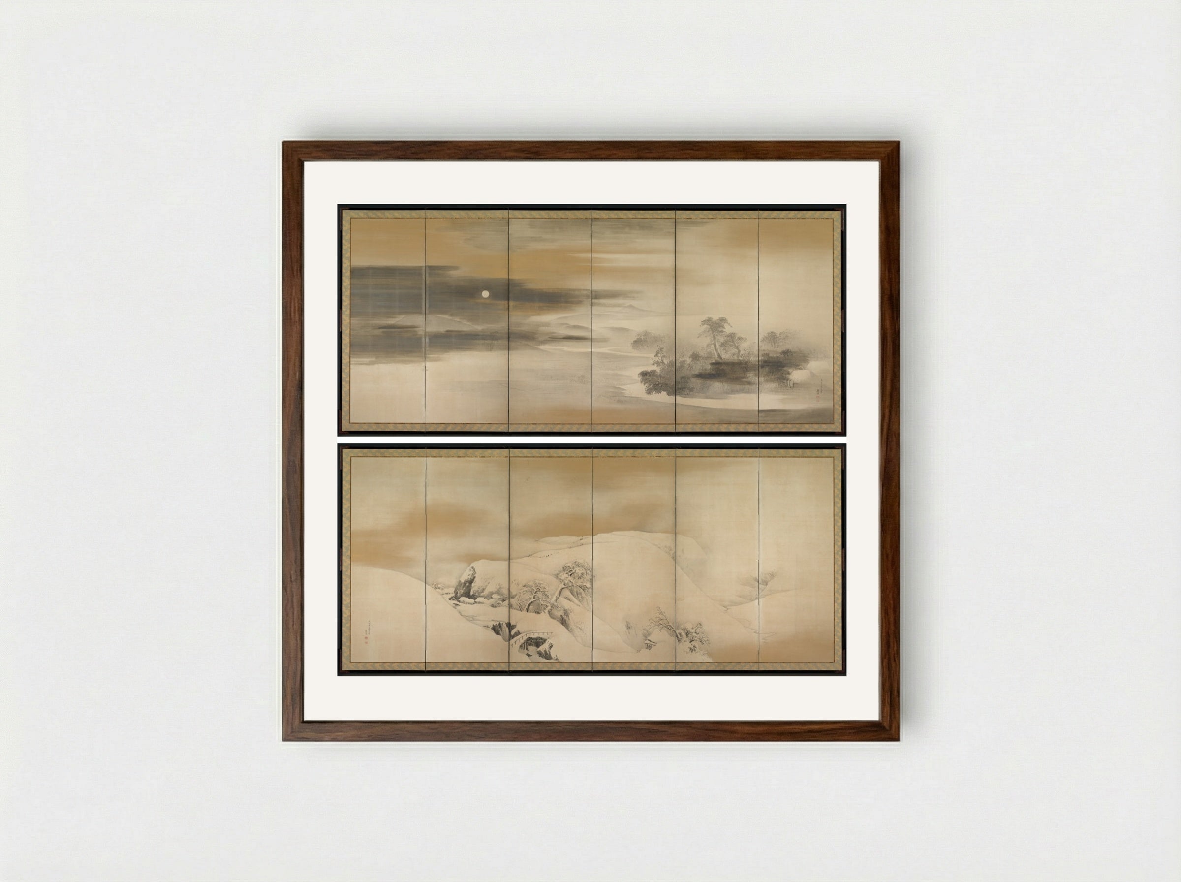 Summer Night; Winter Day - Maruyama Ōkyo - Framed Print Dark Wood