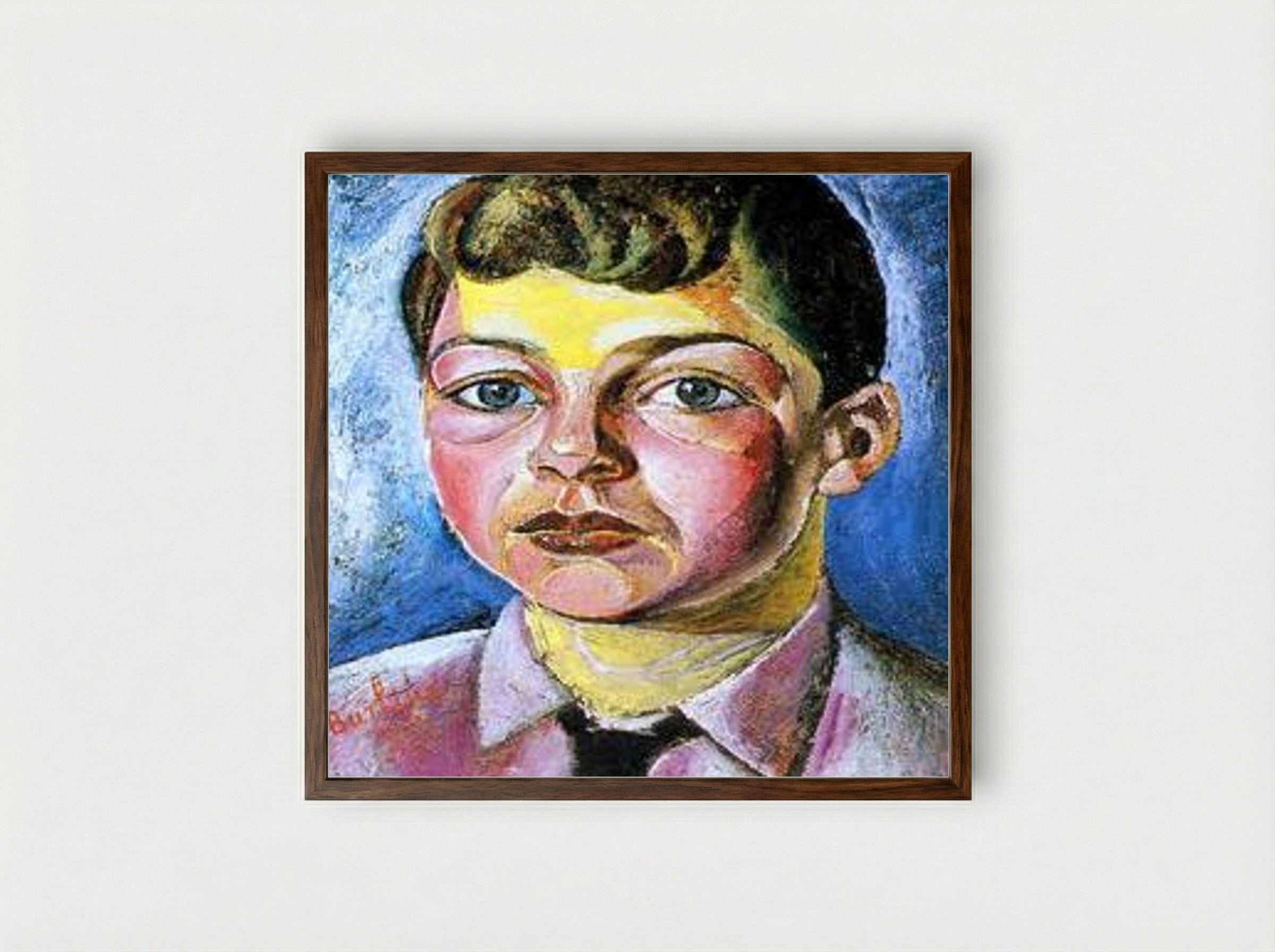 Portrait of Nicolas, the Artist's Son - David Burliuk - Framed Print Dark Wood