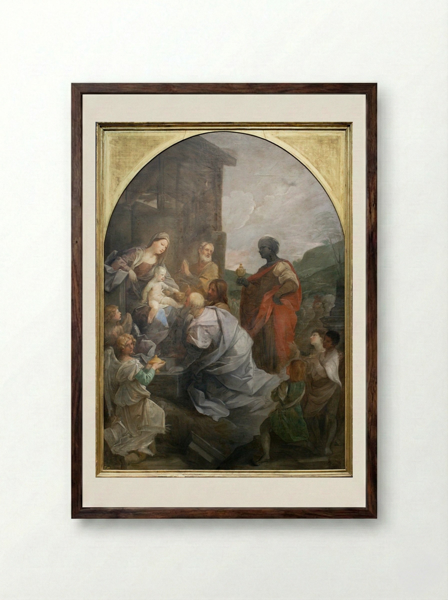 Adoration of the Magi - Guido Reni - Framed Print Dark Wood
