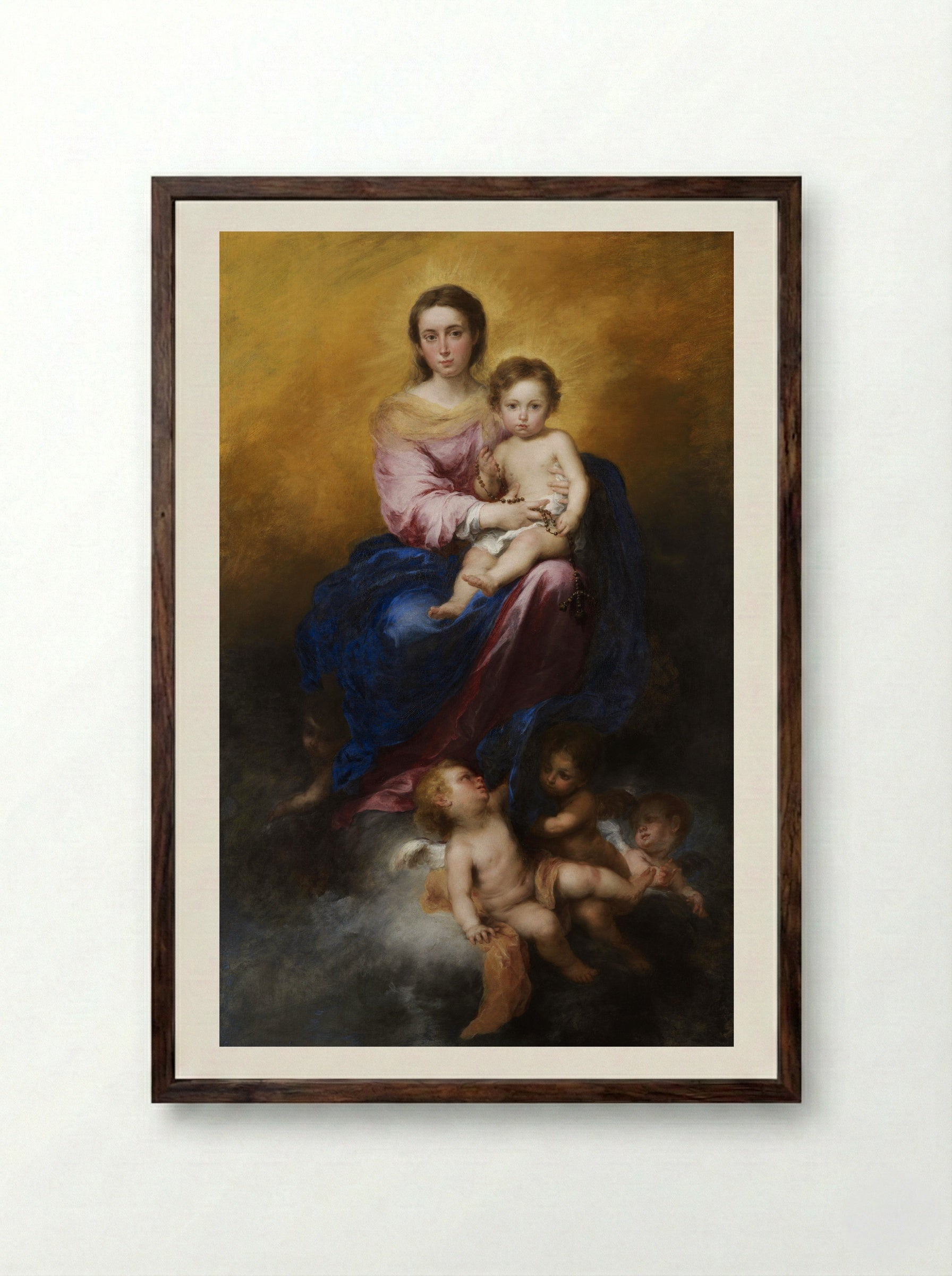 The Virgin of the Rosary - Bartolomé Esteban Murillo - Framed Print Dark Wood