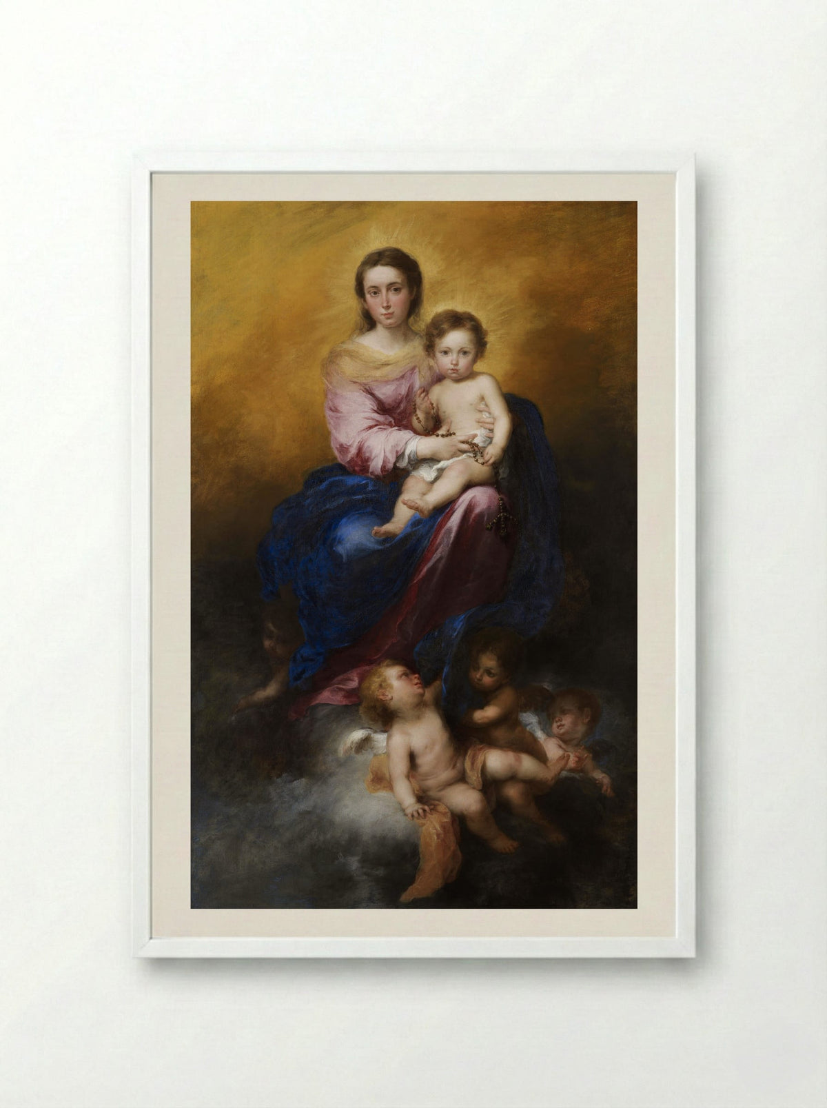 The Virgin of the Rosary - Bartolomé Esteban Murillo - Framed Print White