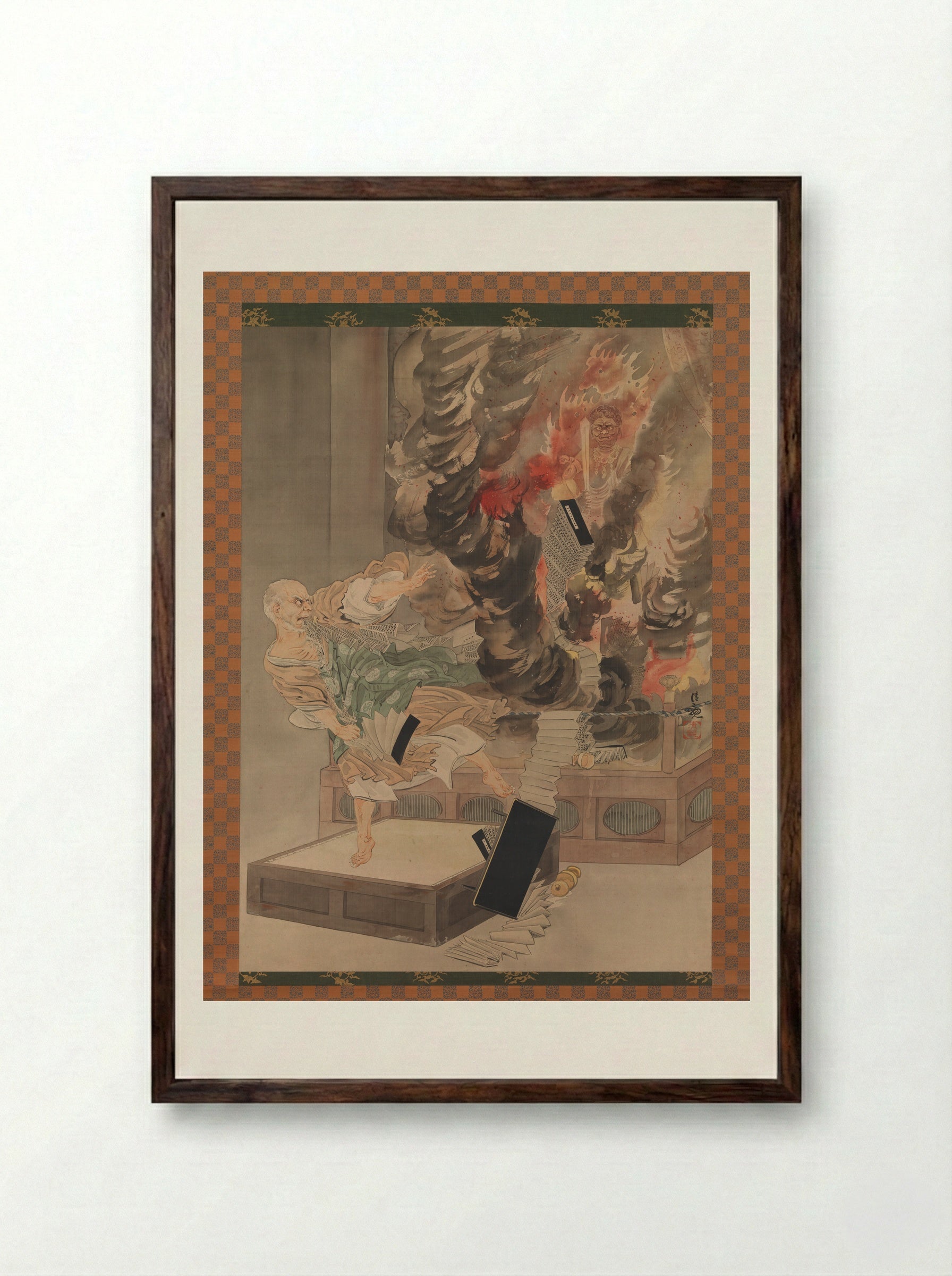 The Fury of Monk Raigō - Kobayashi Kiyochika - Framed Print Dark Wood