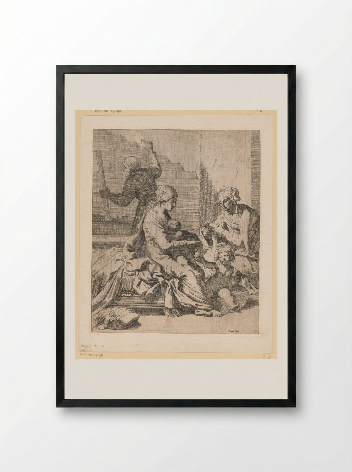 The Holy Family with Saint John the Baptist and Saint Elizabeth - Elisabetta Sirani - Framed Print Black