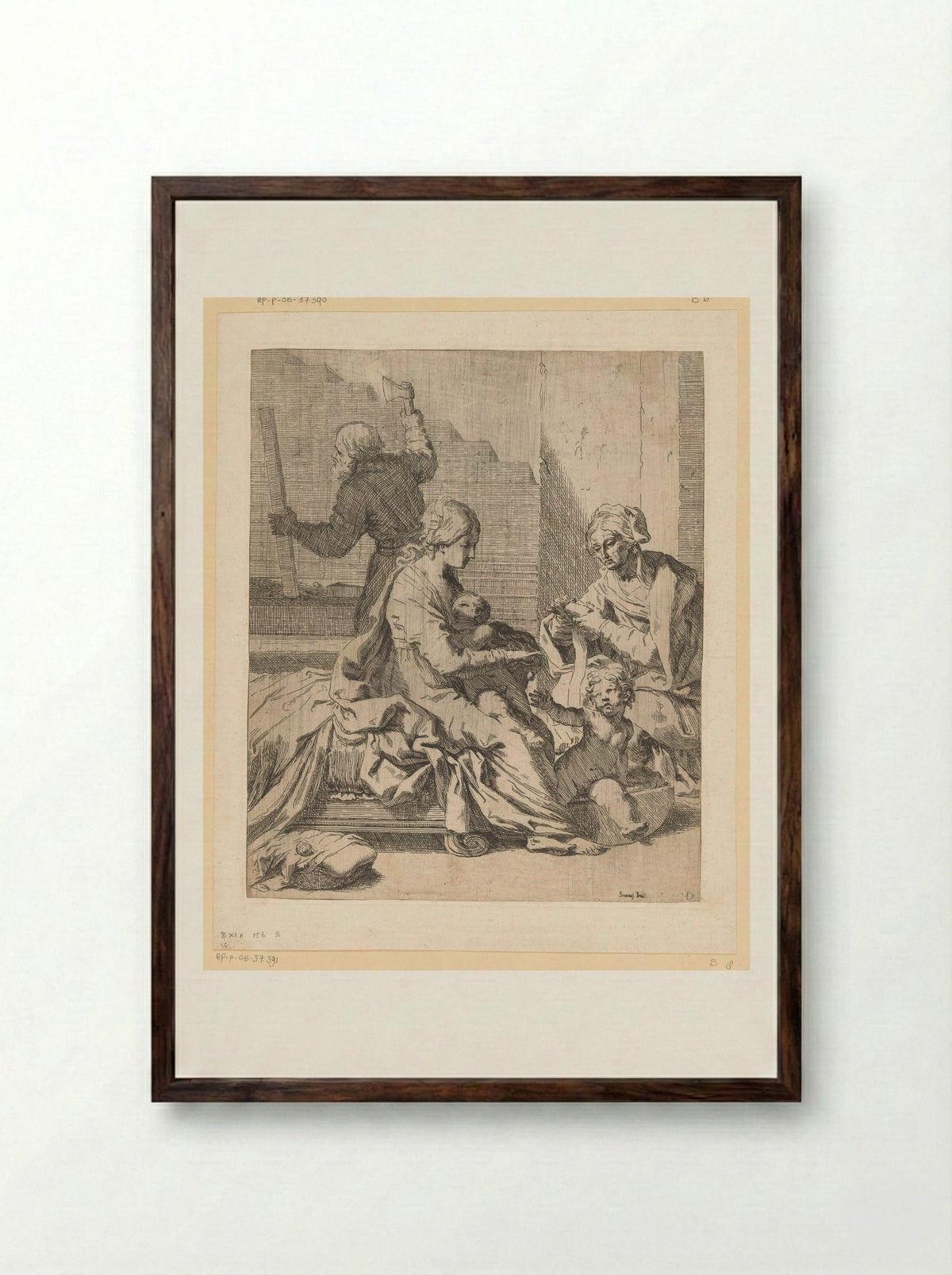 The Holy Family with Saint John the Baptist and Saint Elizabeth - Elisabetta Sirani - Framed Print Dark Wood