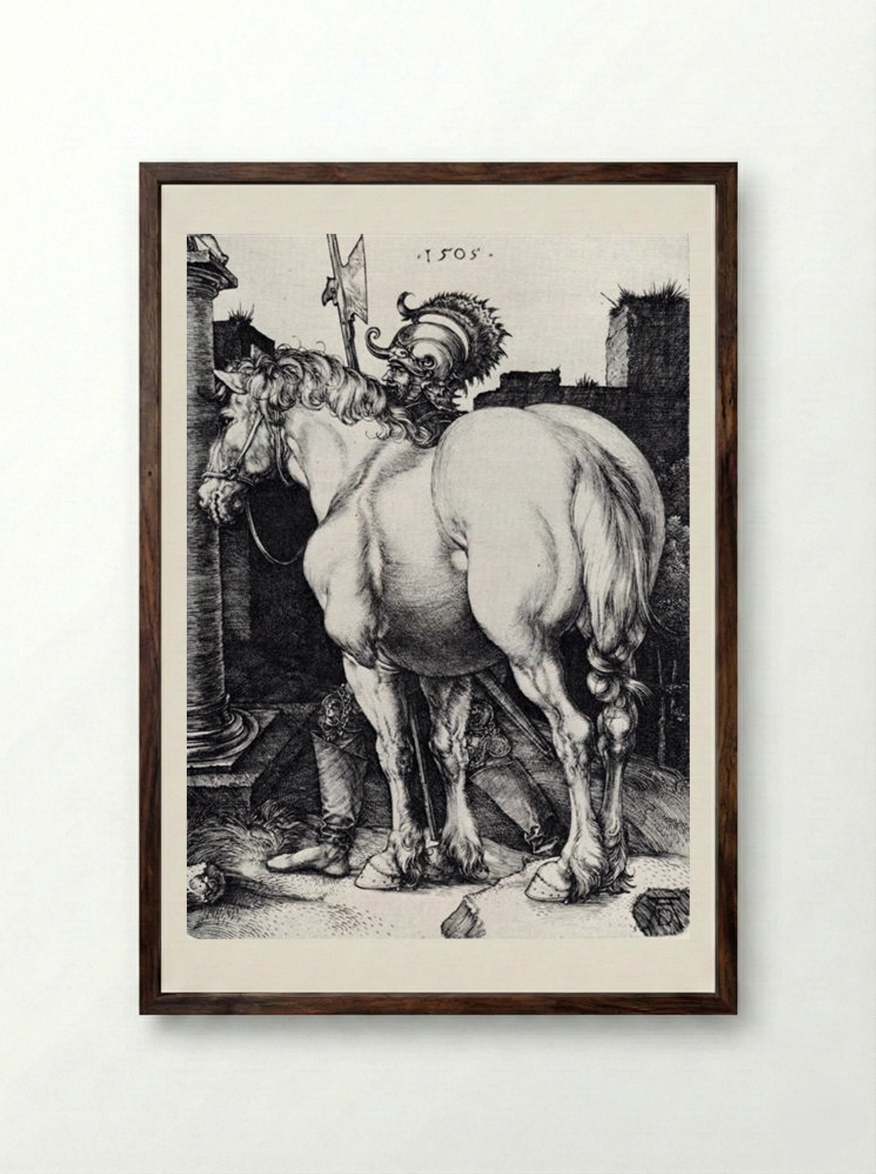 The Large Horse - Albrecht Dürer - Framed Print Dark Wood