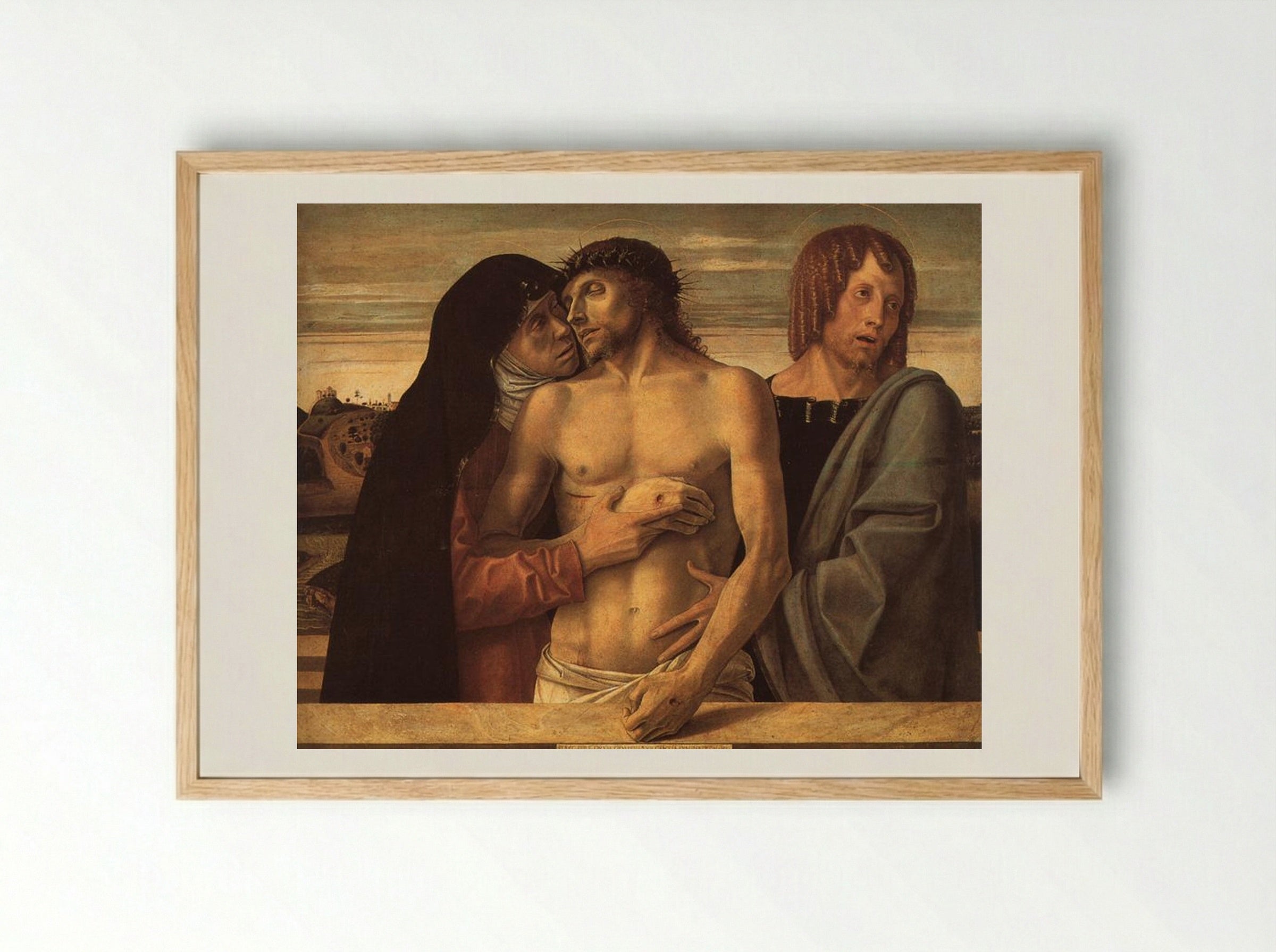 Dead Christ Supported by the Madonna and St. John - Giovanni Bellini - Framed Print Wood
