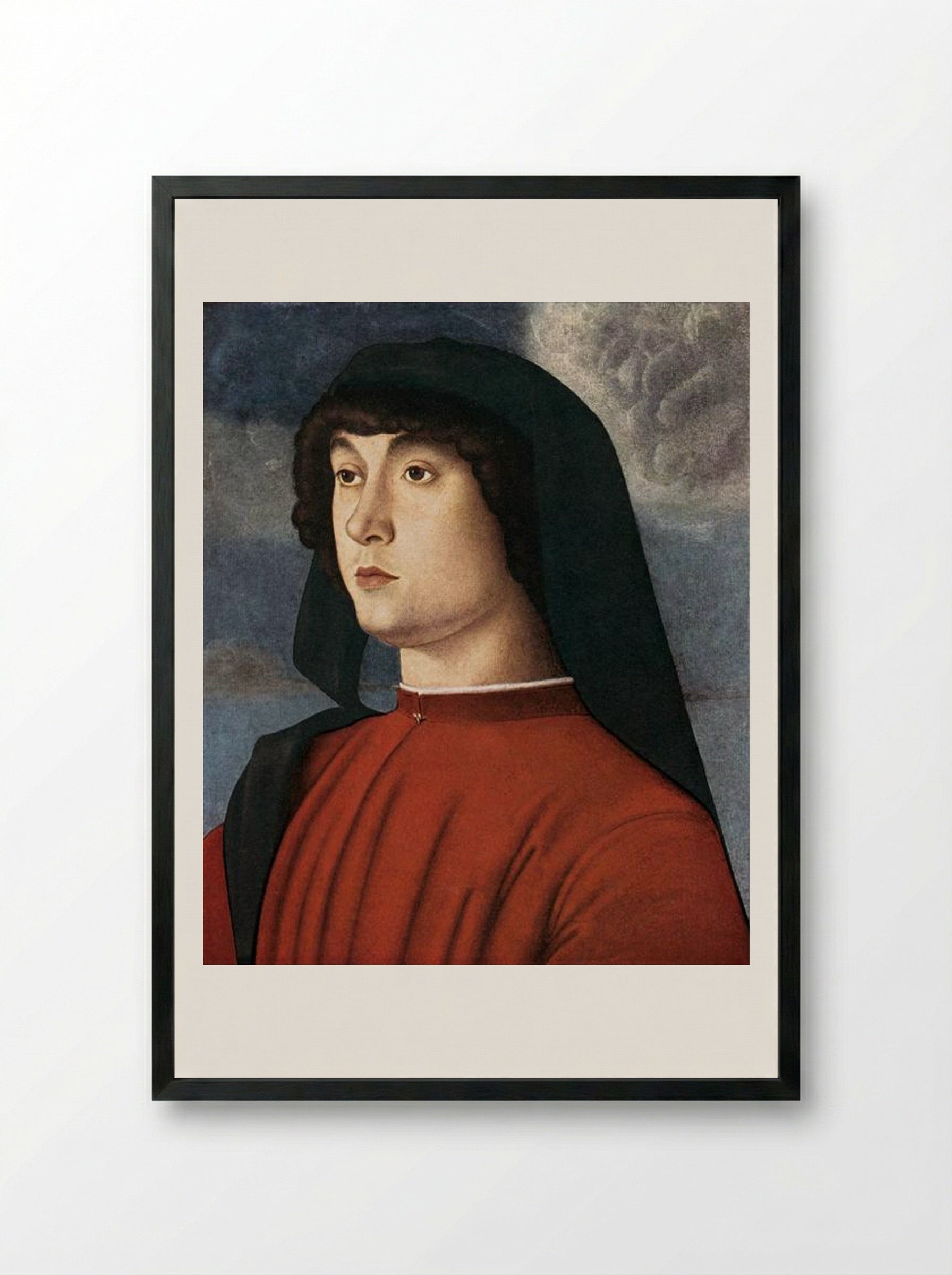 Portrait of a Young Man in Red - Giovanni Bellini - Framed Print Black