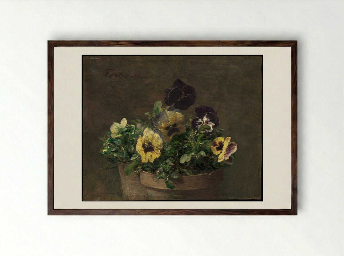 Potted Pansies - Henri Fantin-Latour - Framed Print Dark Wood