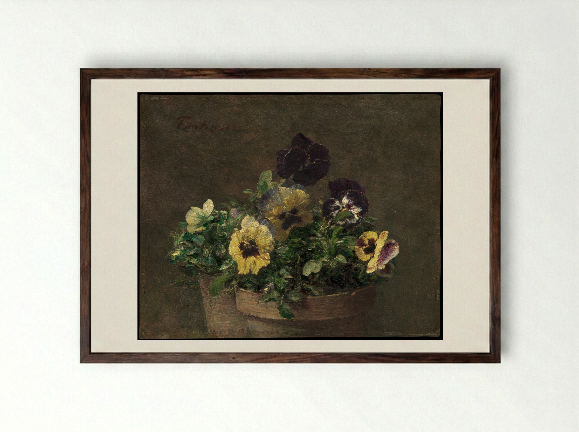 Potted Pansies - Henri Fantin-Latour - Framed Print Dark Wood