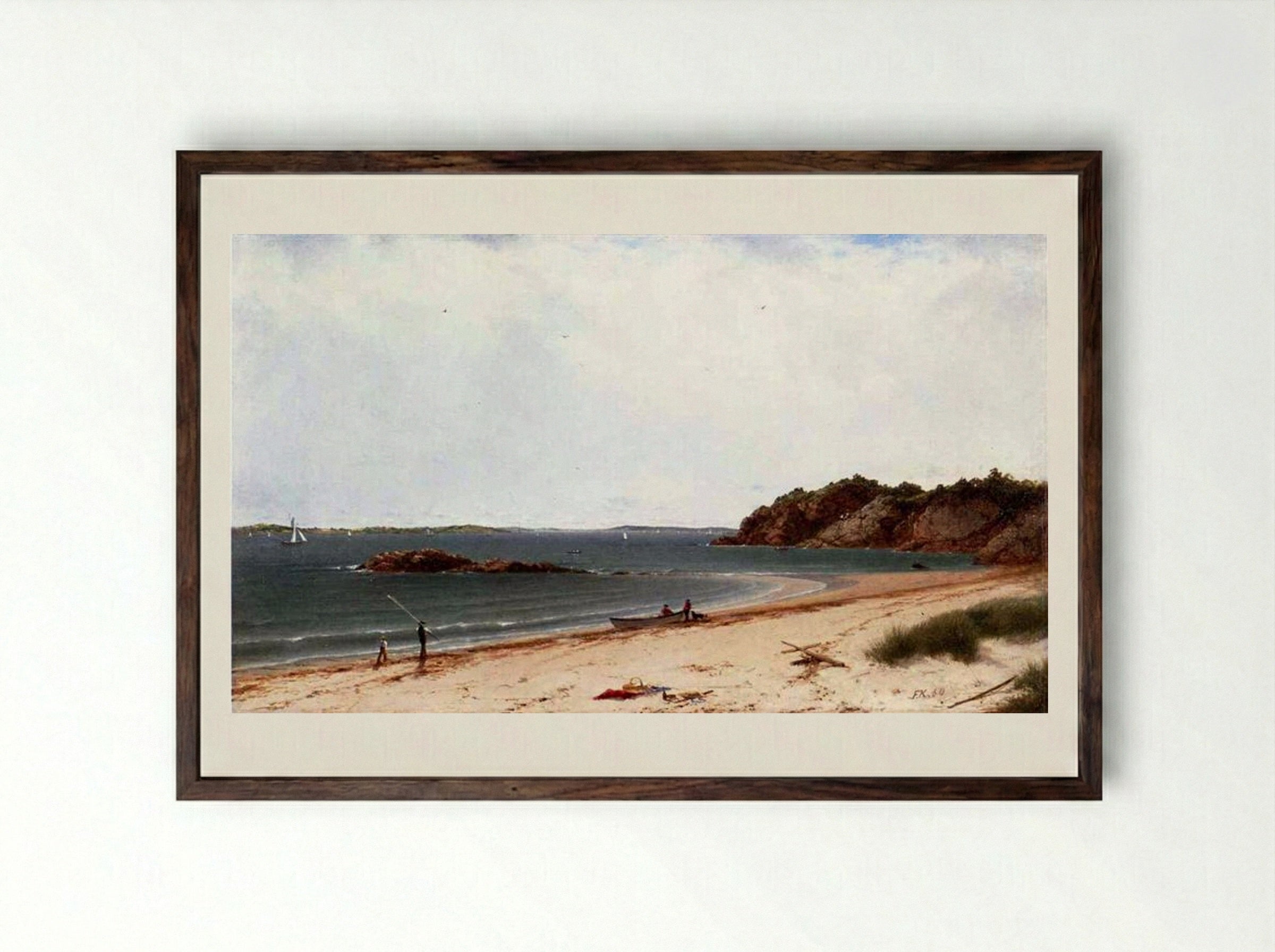 View of the Beach at Beverly, Massachusetts - John Frederick Kensett - Framed Print Dark Wood