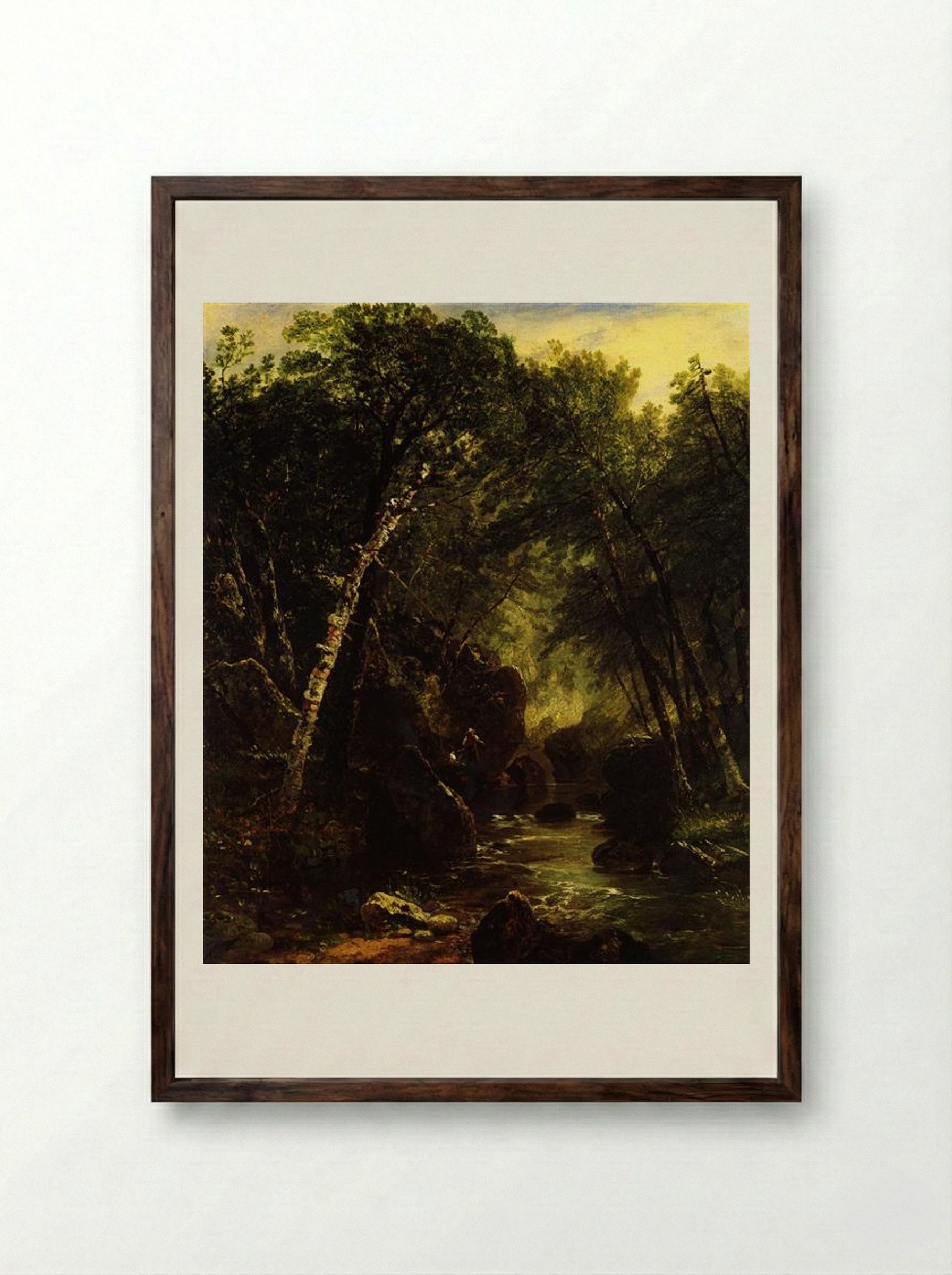 Trout Fisherman - John Frederick Kensett - Framed Print Dark Wood