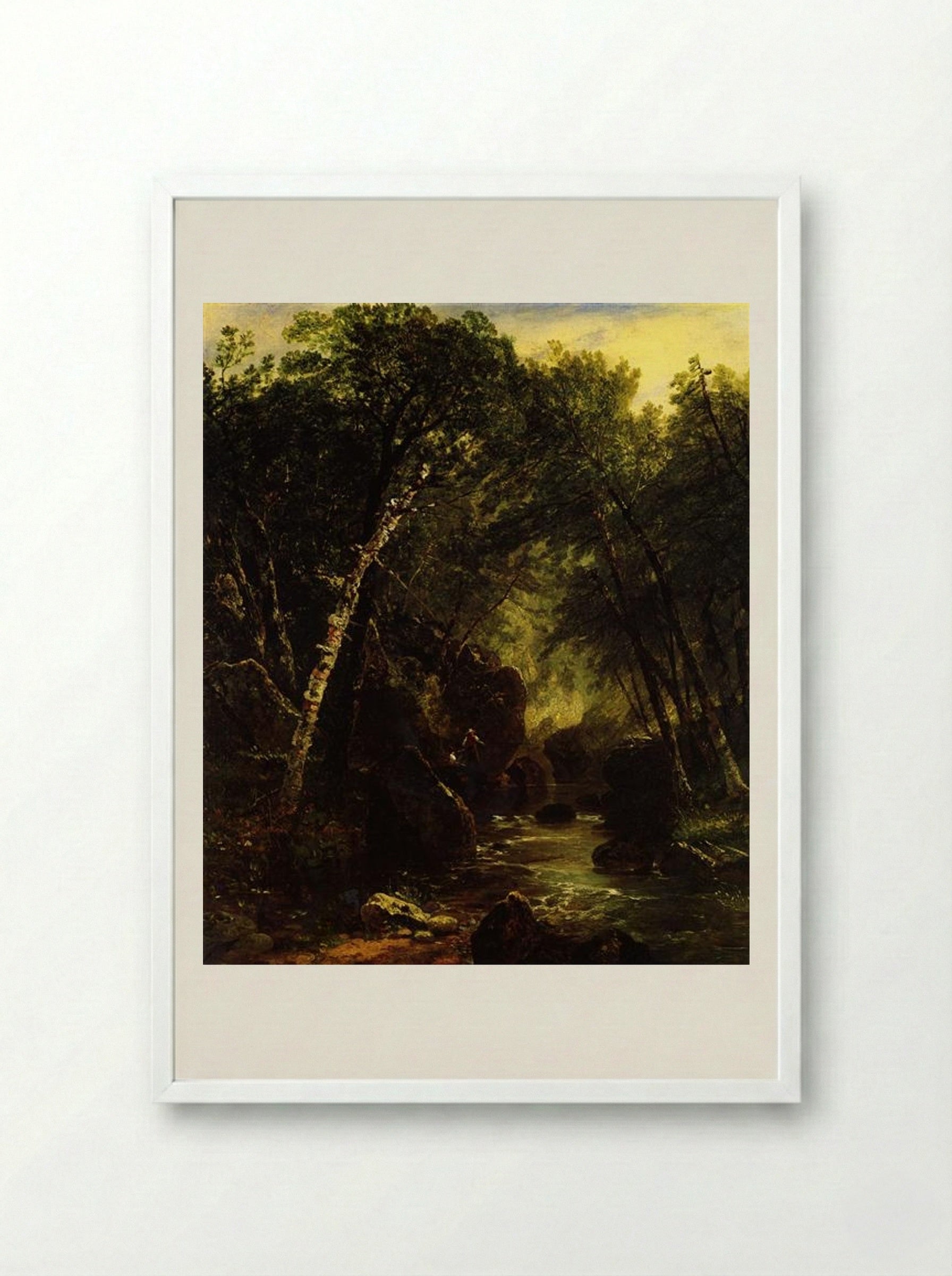 Trout Fisherman - John Frederick Kensett - Framed Print White