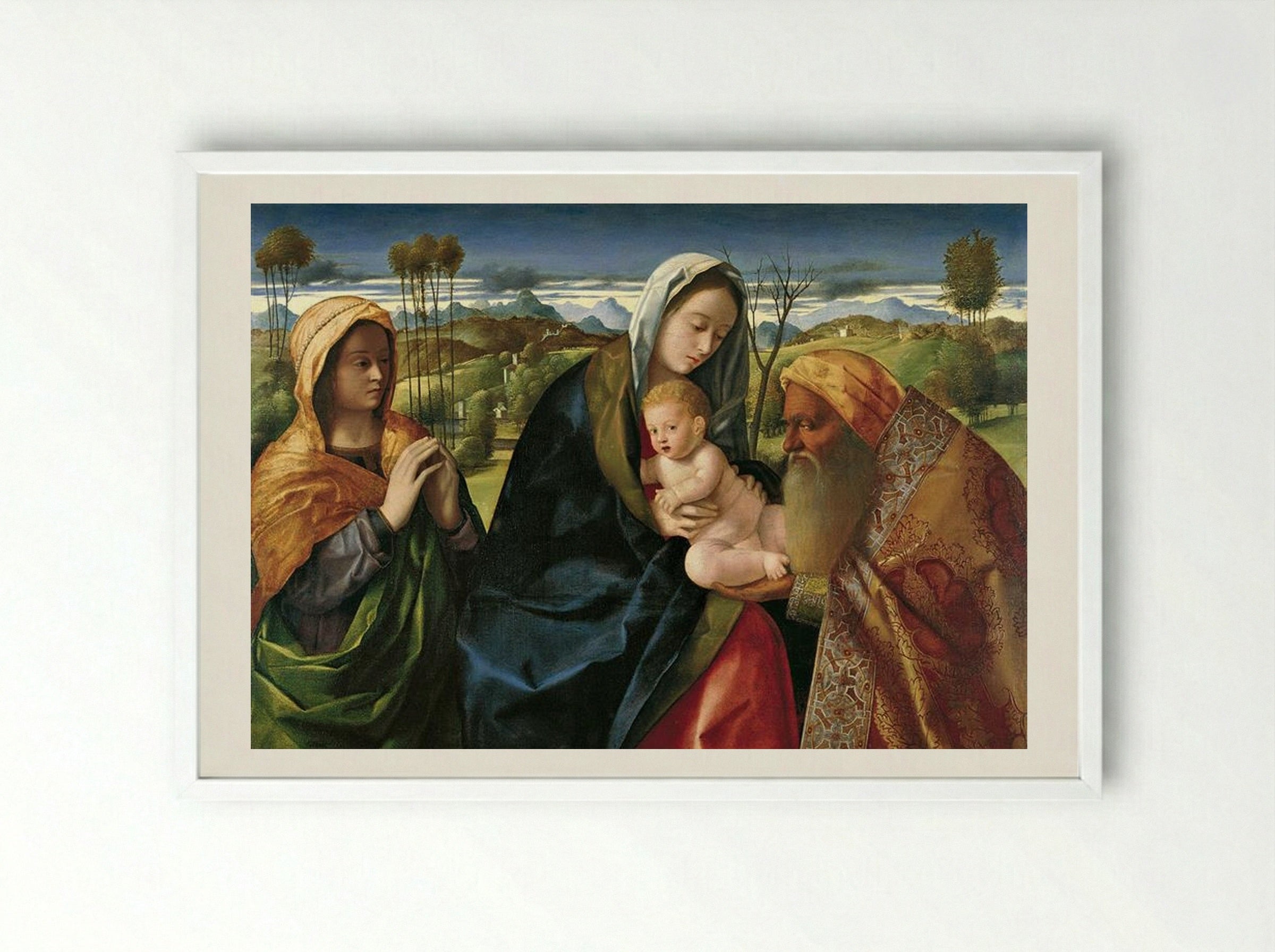 Holy Conversation - Giovanni Bellini - Framed Print White