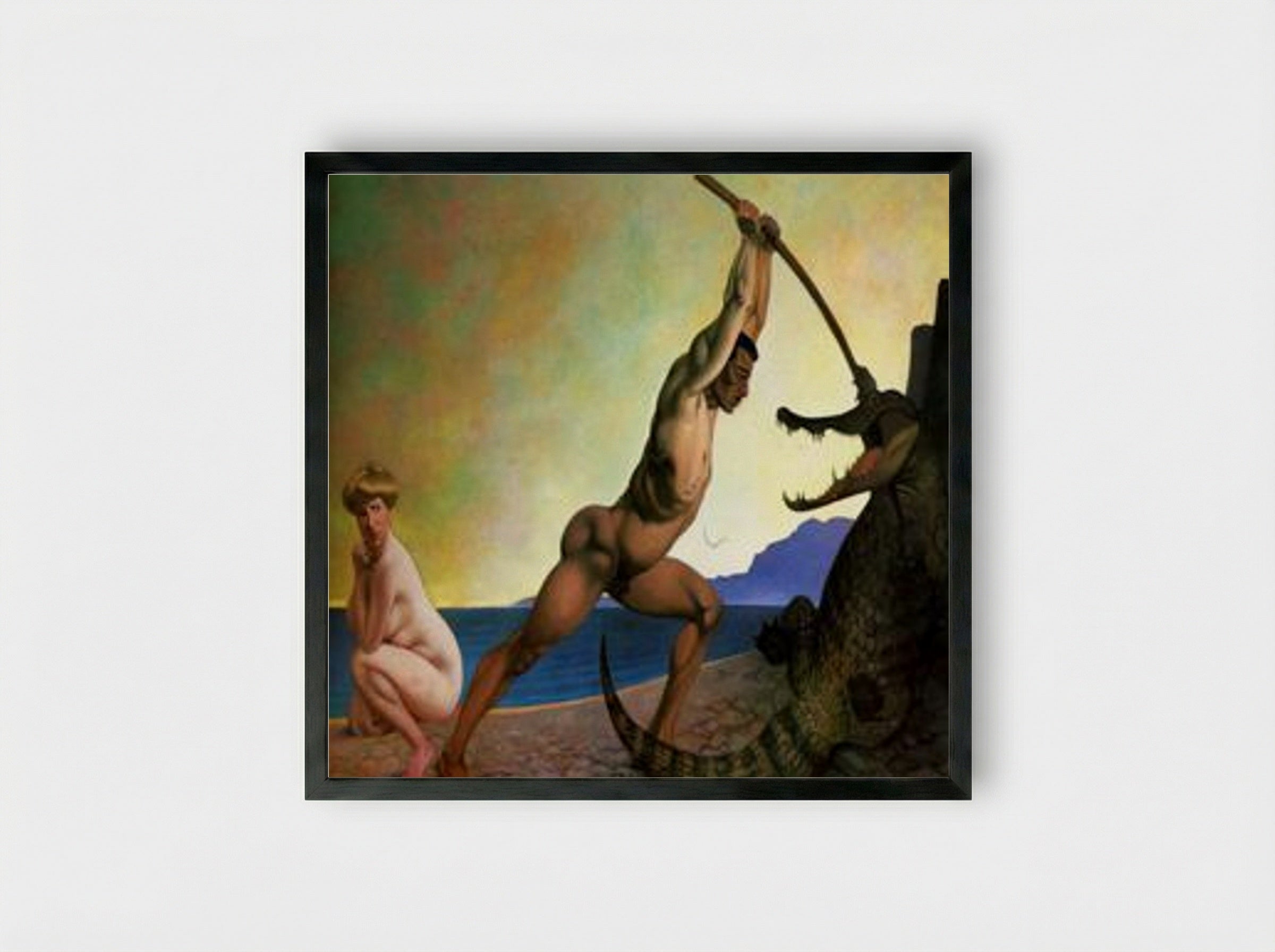 Perseus Killing the Dragon - Félix Vallotton - Framed Print Black