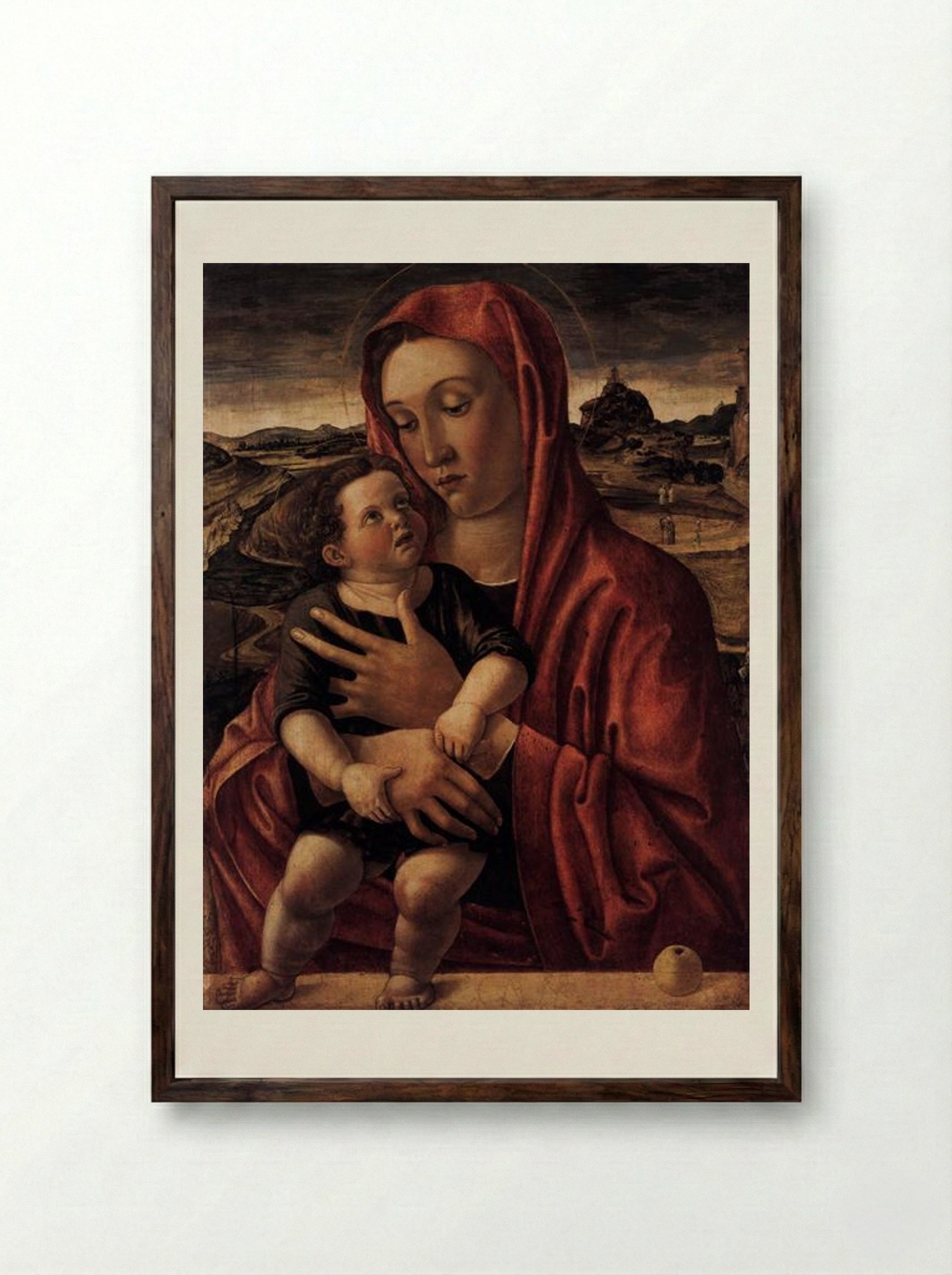 Madonna, with Child Standing on a Parapet - Giovanni Bellini - Framed Print Dark Wood