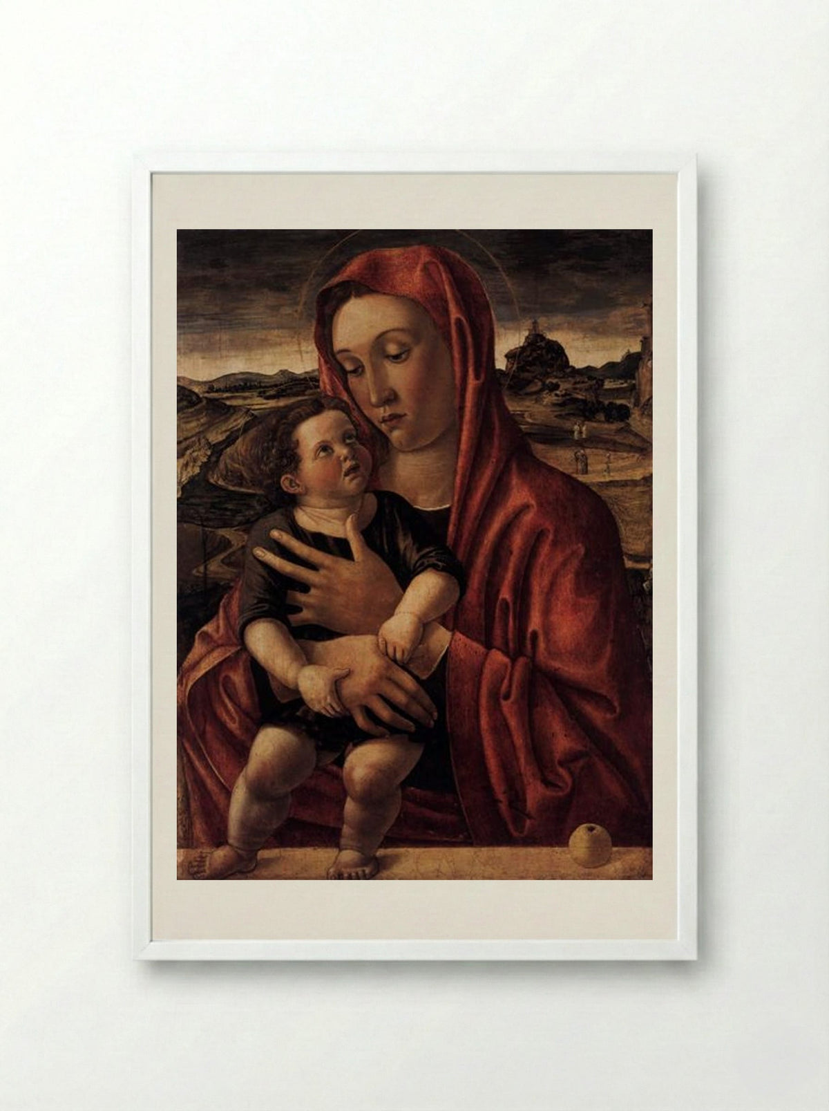 Madonna, with Child Standing on a Parapet - Giovanni Bellini - Framed Print White