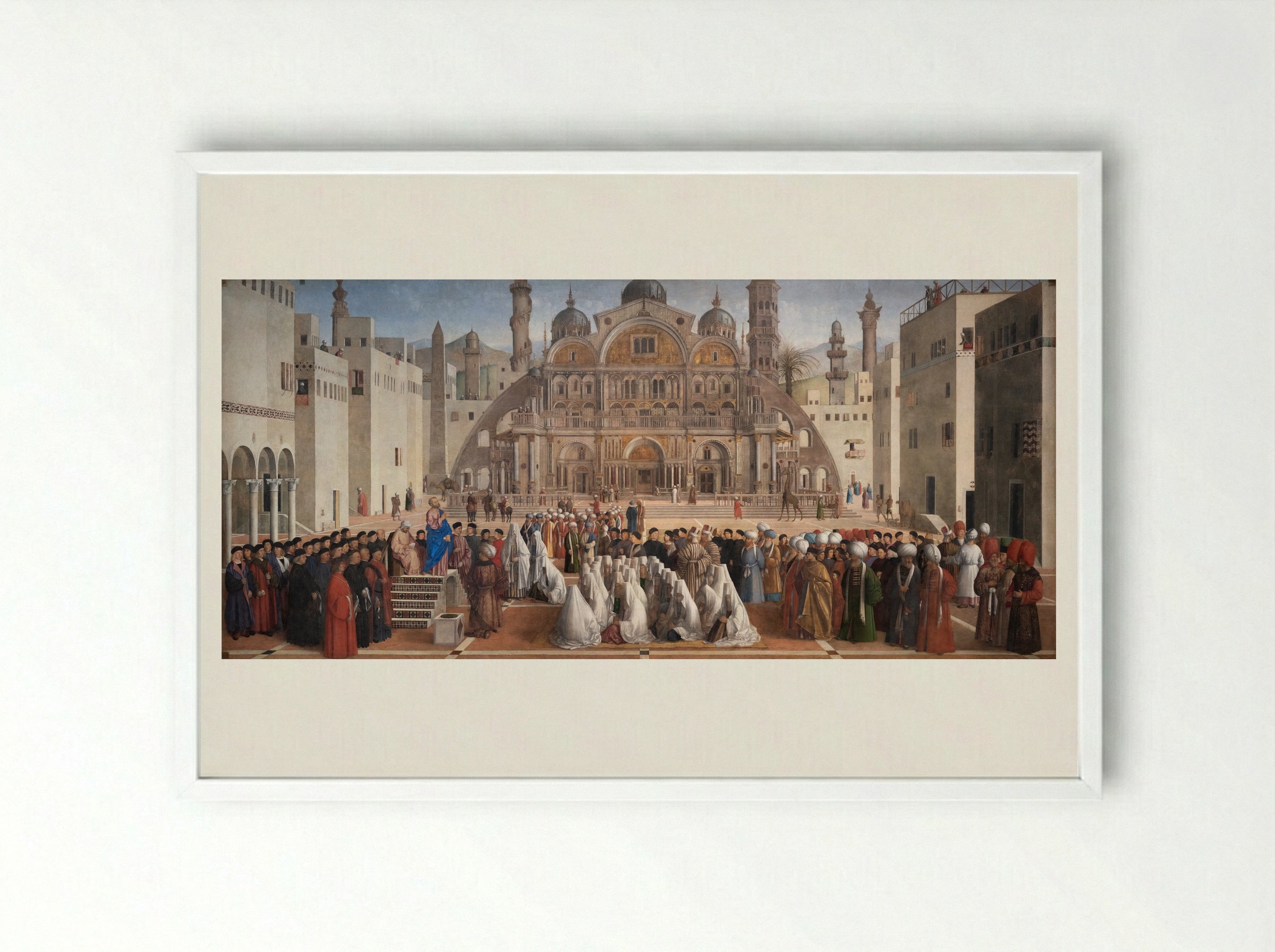 St. Mark Preaching in Alexandria - Giovanni Bellini - Framed Print White