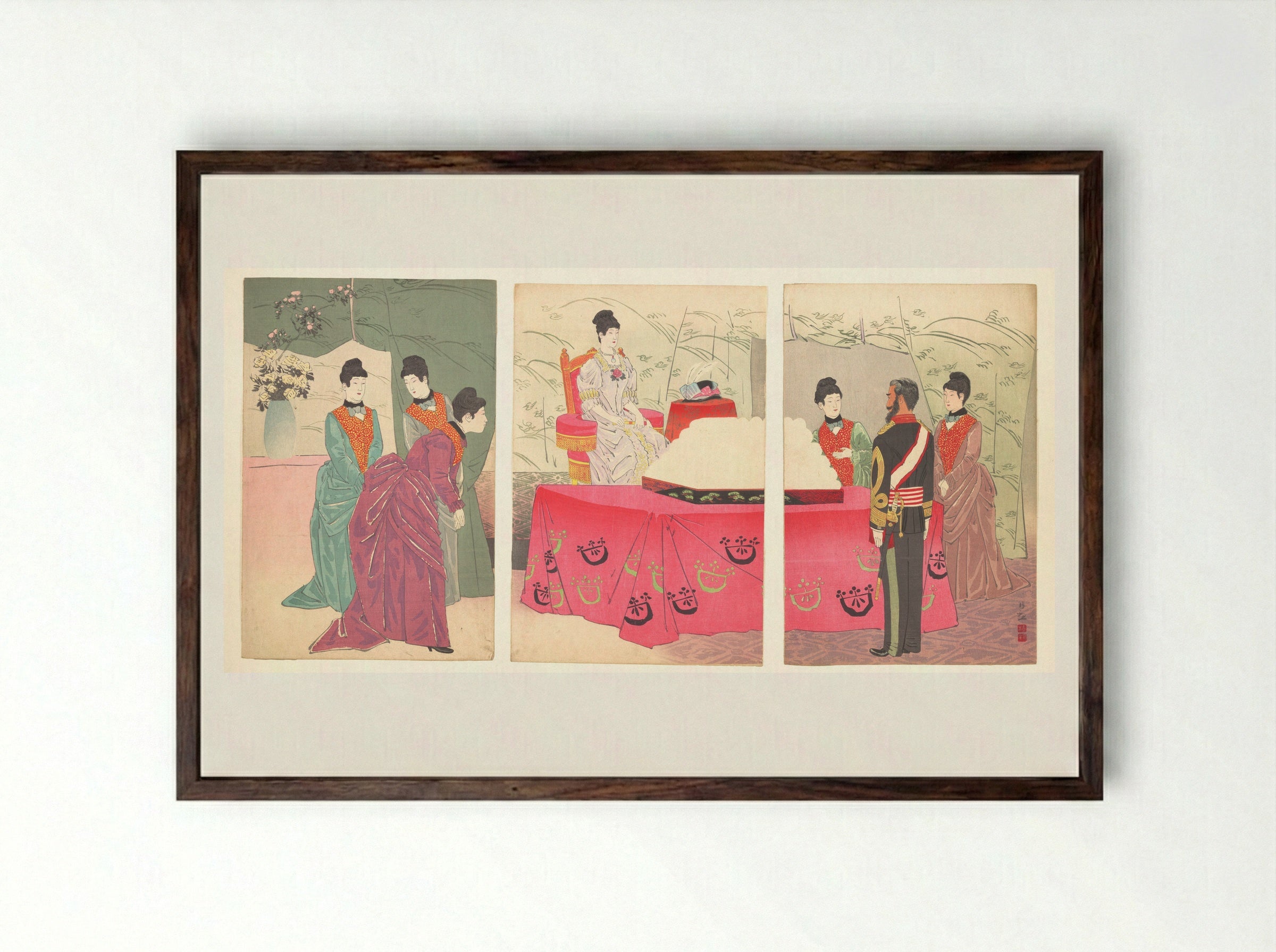 Illustration of the Empress Visiting the General Staff Headquarters - Kobayashi Kiyochika - Framed Print Dark Wood