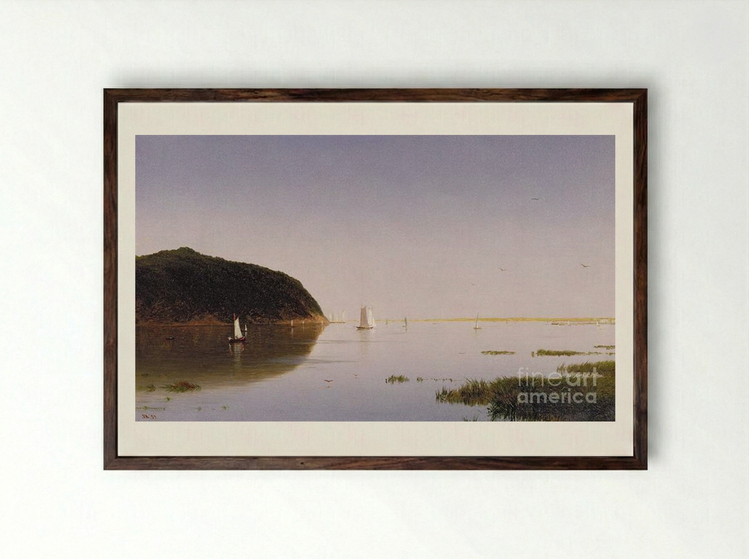 View of the Shrewsbury River, New Jersey - John Frederick Kensett - Framed Print Dark Wood