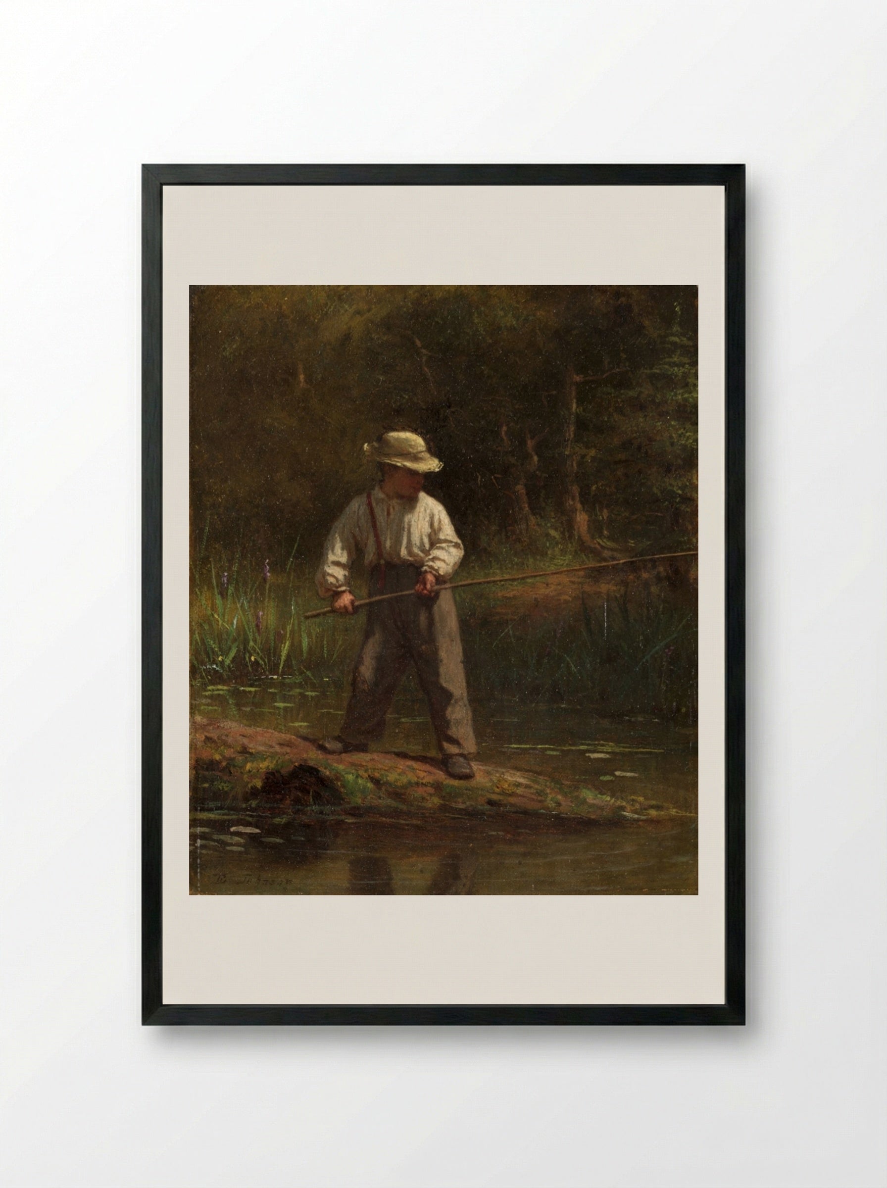 Boy Fishing - Eastman Johnson - Framed Print Black