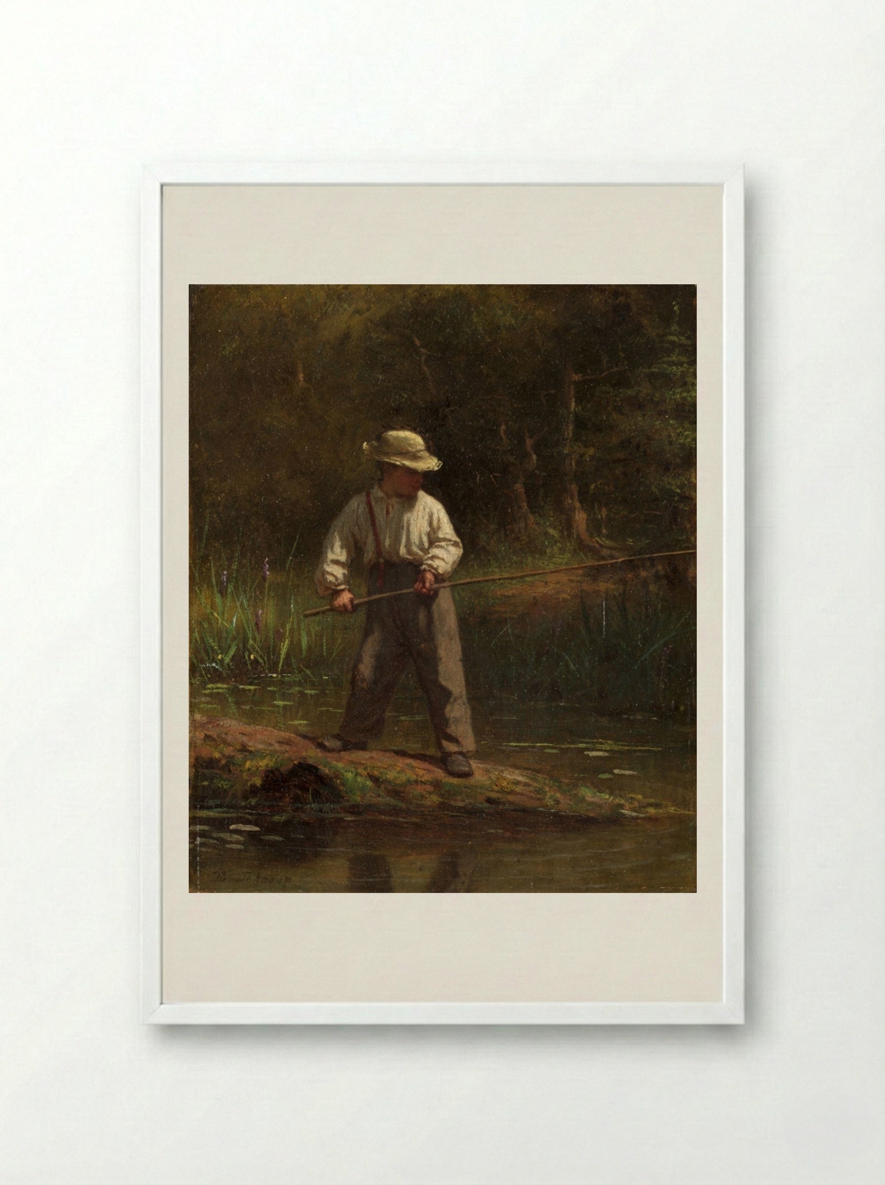 Boy Fishing - Eastman Johnson - Framed Print White