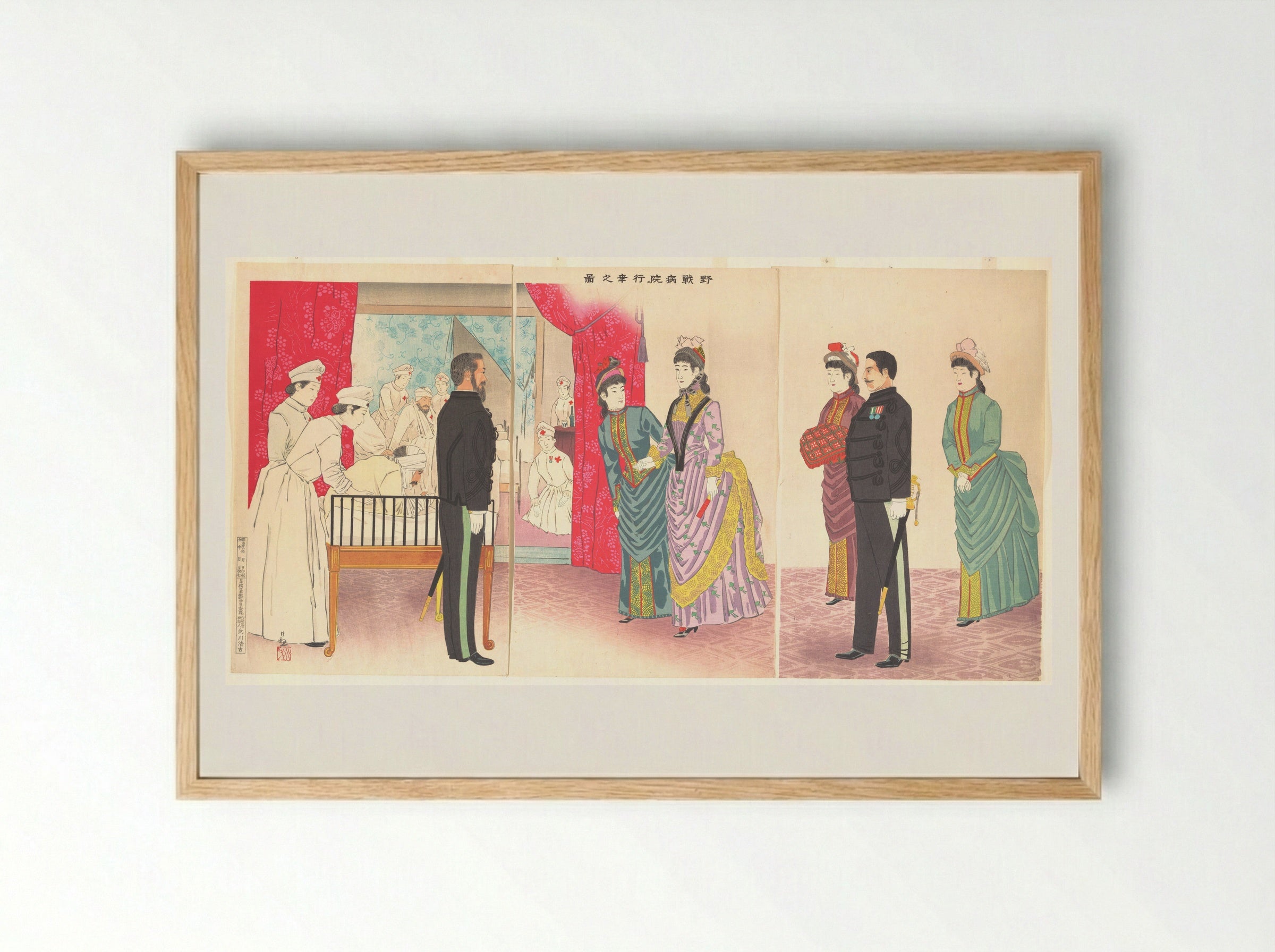 Illustration of the Empress Visiting a Field Hospital - Kobayashi Kiyochika - Framed Print Wood