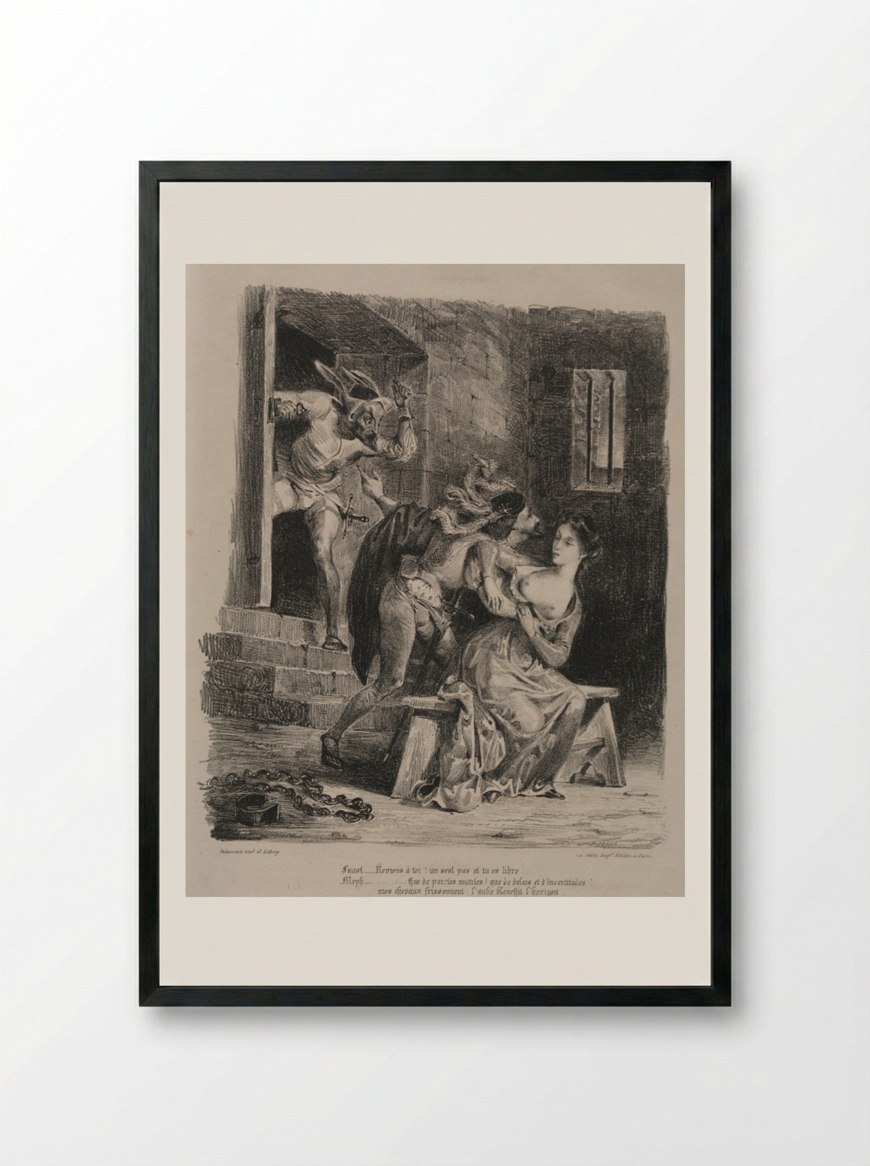 Faust in the Prison of Marguerite - Eugène Delacroix - Framed Print Black