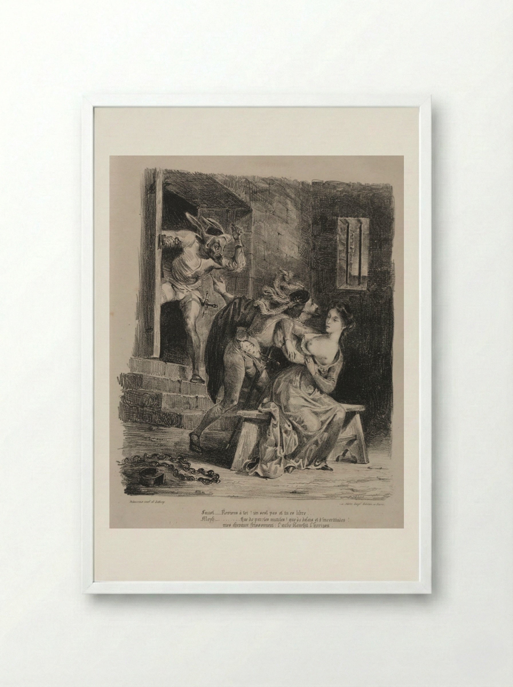 Faust in the Prison of Marguerite - Eugène Delacroix - Framed Print White